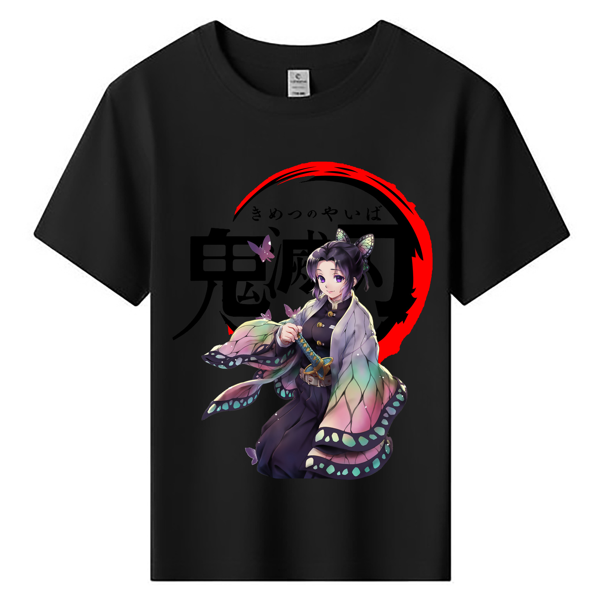 （画像用） 鬼滅の刃（きめつのやいば）蟲柱-胡蝶 しのぶ／こちょう しのぶ Kochou Shinobu 綿100％キッズTシャツ（フロントプリント）