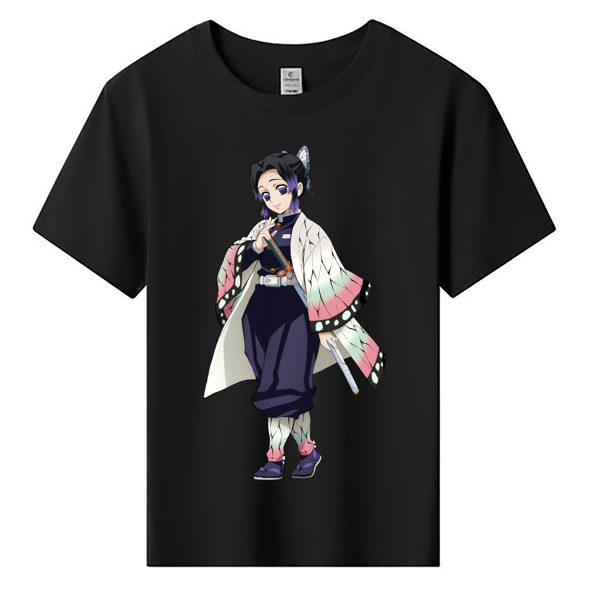 （画像用） 鬼滅の刃（きめつのやいば）蟲柱-胡蝶 しのぶ／こちょう しのぶ Kochou Shinobu 綿100％キッズTシャツ（フロントプリント）