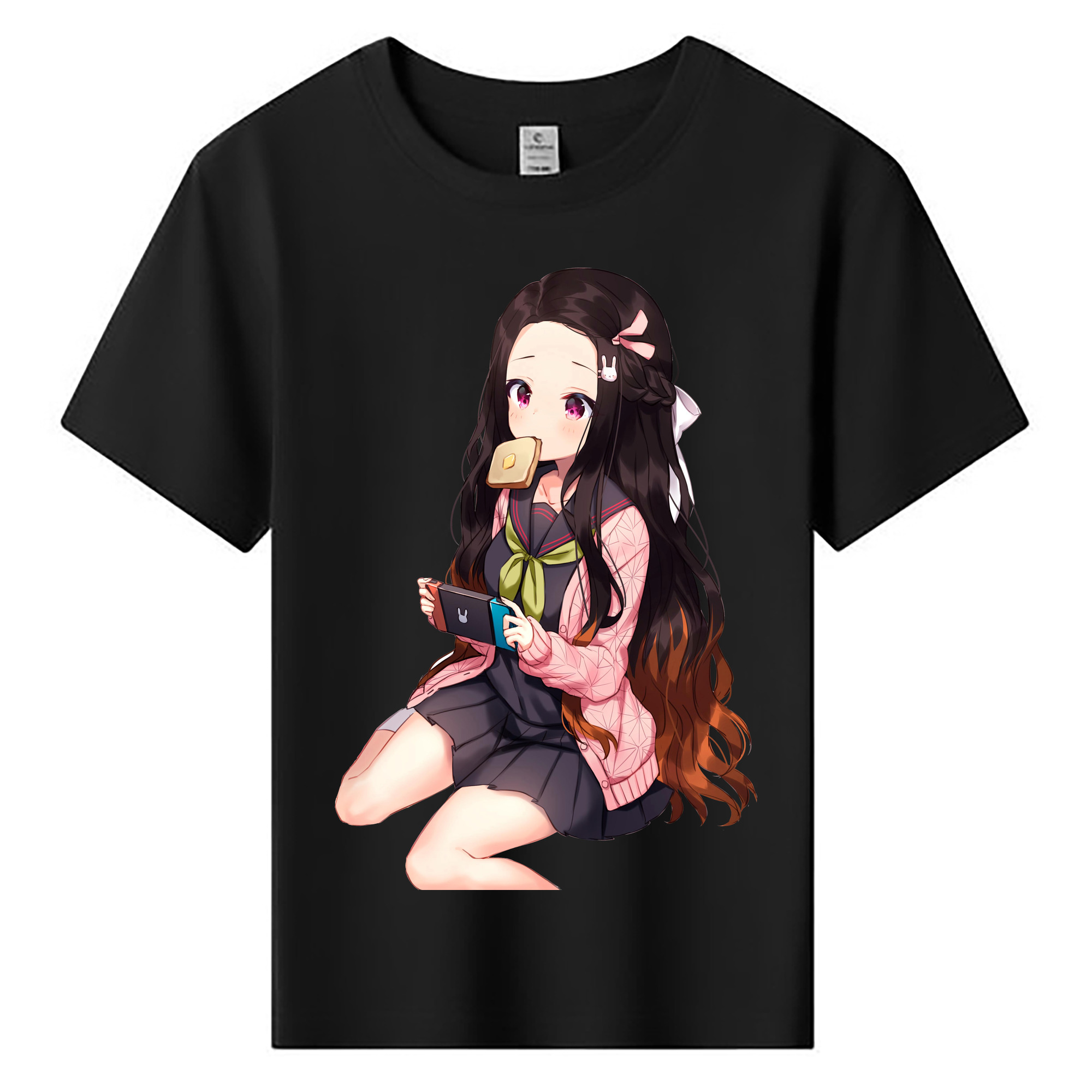 （画像用） 鬼滅の刃（きめつのやいば）竈門 禰󠄀豆子／かまど ねずこ Kamado Nezuko 綿100％キッズTシャツ（フロントプリント）