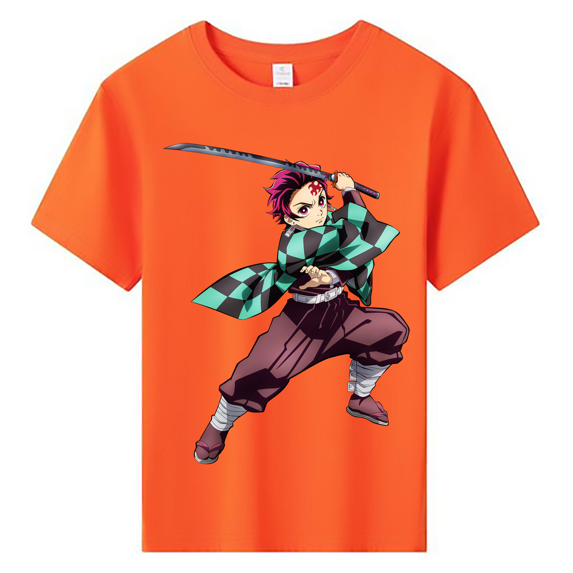 （画像用） 鬼滅の刃 竈門 炭治郎／かまど たんじろう Kamado Tanjirou 綿100％キッズTシャツ（フロントプリント）