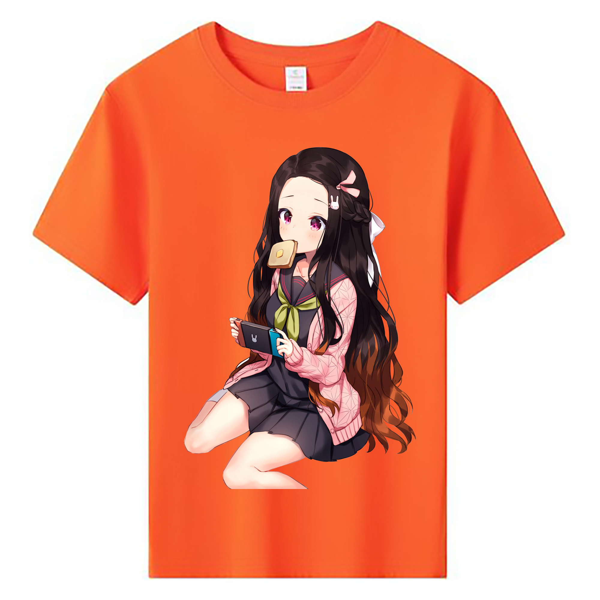 （画像用） 鬼滅の刃（きめつのやいば）竈門 禰󠄀豆子／かまど ねずこ Kamado Nezuko 綿100％キッズTシャツ（フロントプリント）