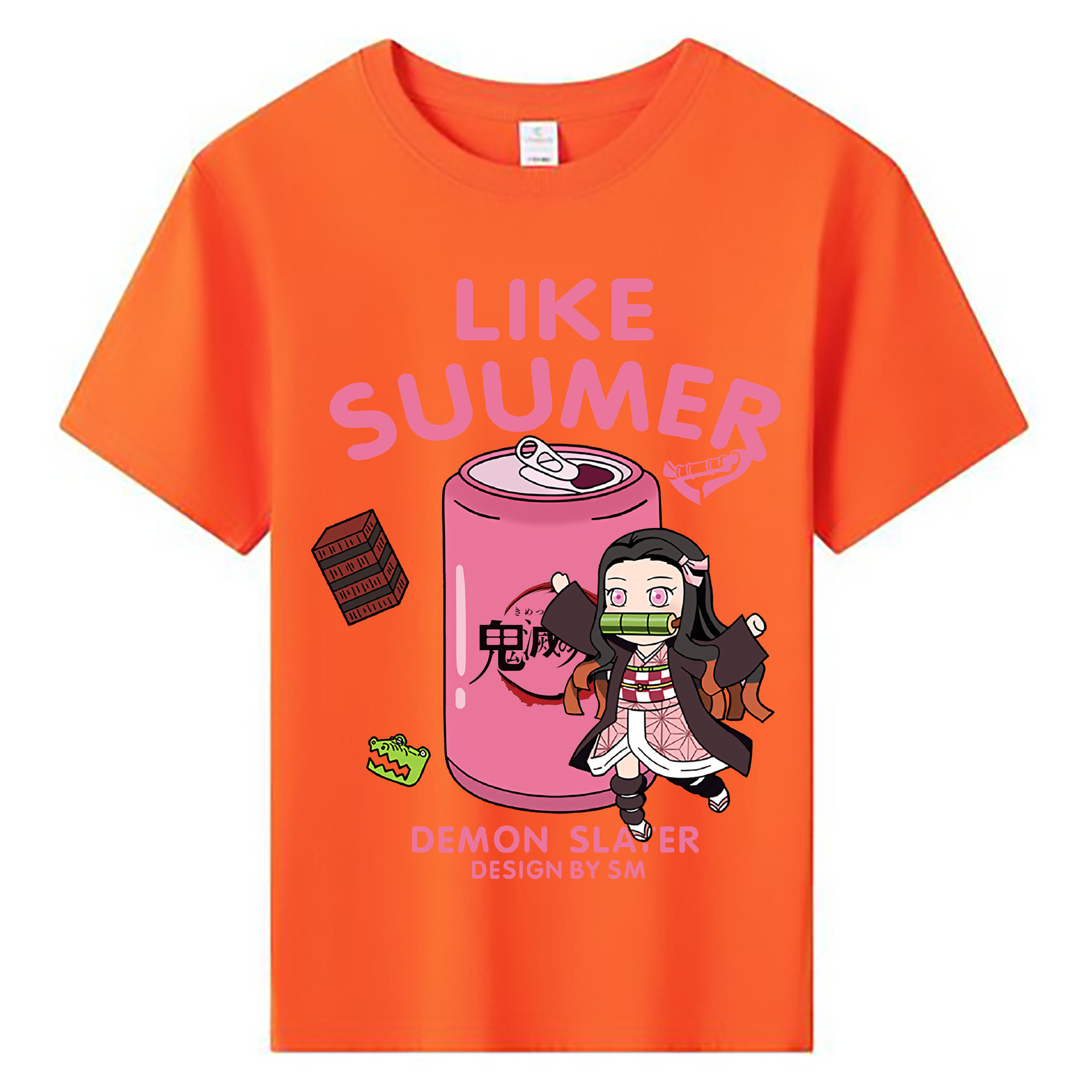 （画像用） 鬼滅の刃（きめつのやいば）竈門 禰󠄀豆子／かまど ねずこ Kamado Nezuko 綿100％キッズTシャツ（フロントプリント）
