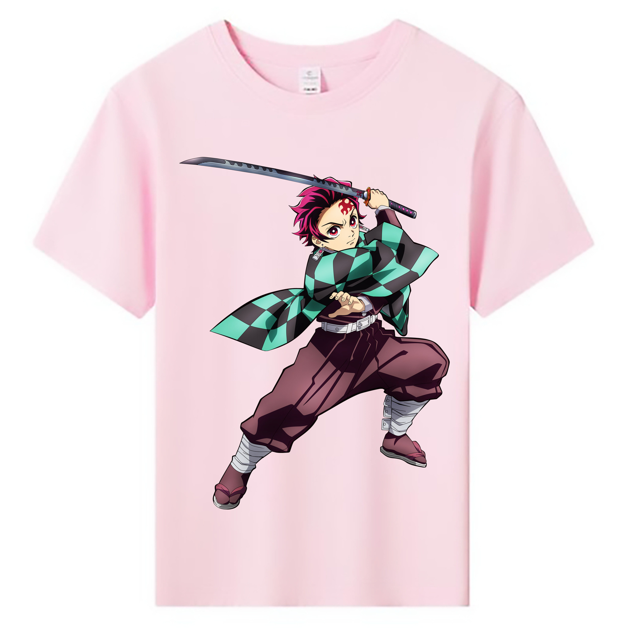 （画像用） 鬼滅の刃 竈門 炭治郎／かまど たんじろう Kamado Tanjirou 綿100％キッズTシャツ（フロントプリント）