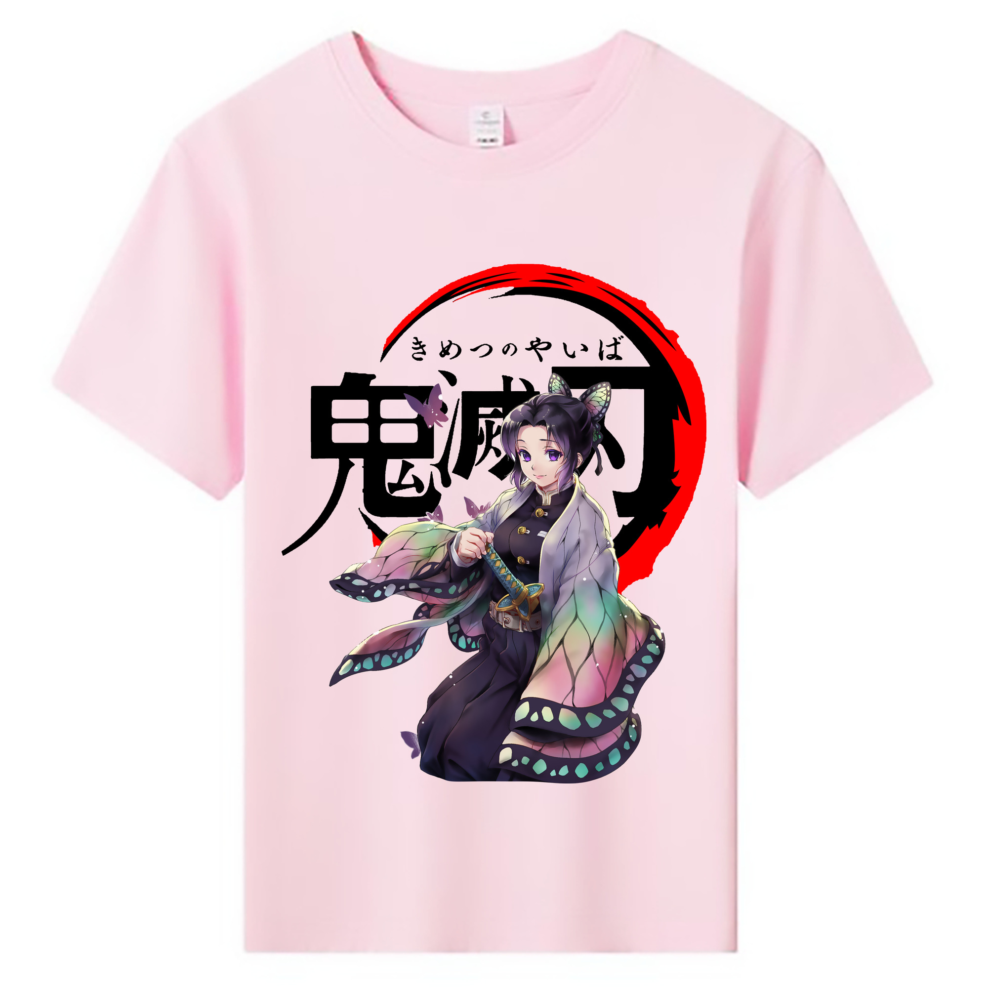 （画像用） 鬼滅の刃（きめつのやいば）蟲柱-胡蝶 しのぶ／こちょう しのぶ Kochou Shinobu 綿100％キッズTシャツ（フロントプリント）