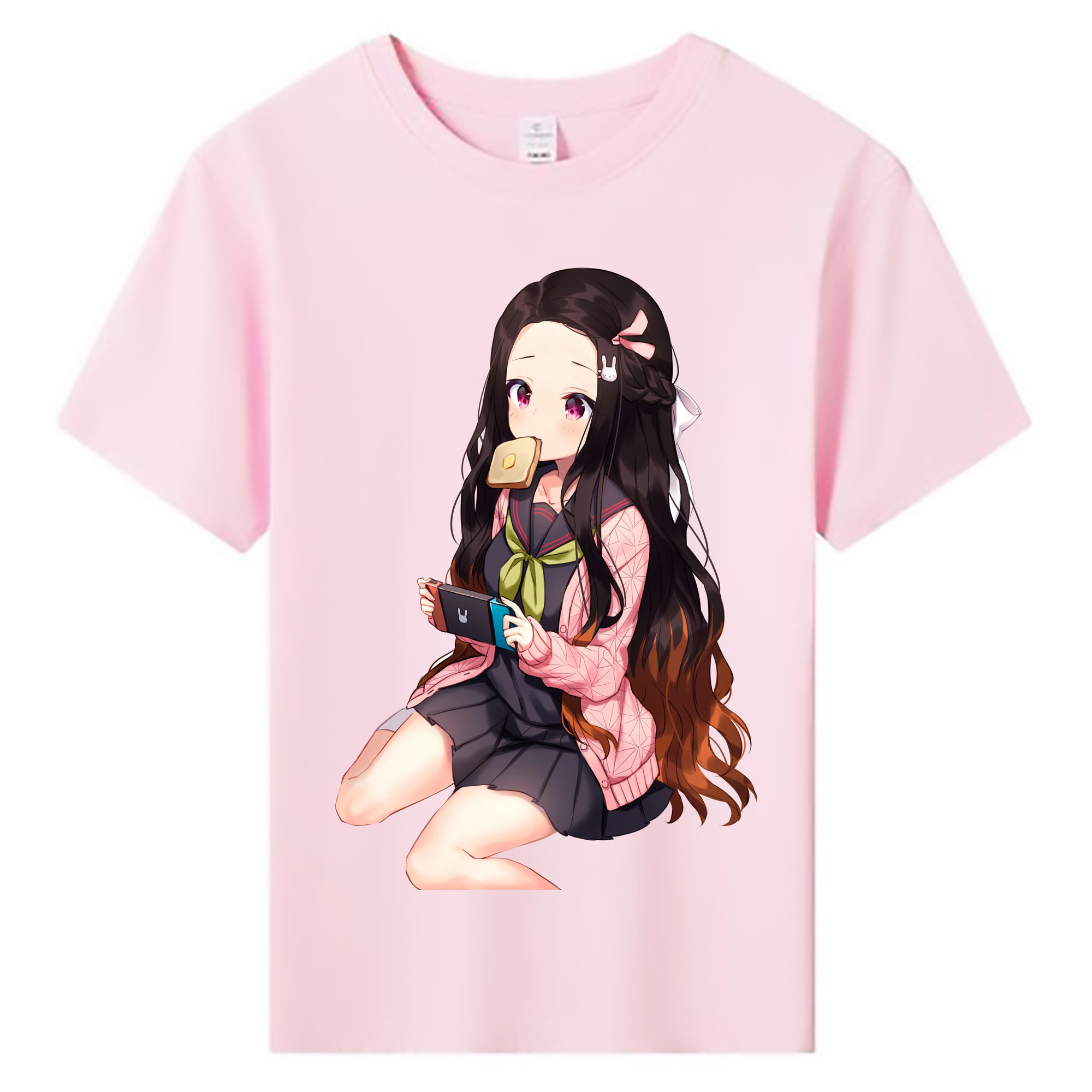 （画像用） 鬼滅の刃（きめつのやいば）竈門 禰󠄀豆子／かまど ねずこ Kamado Nezuko 綿100％キッズTシャツ（フロントプリント）