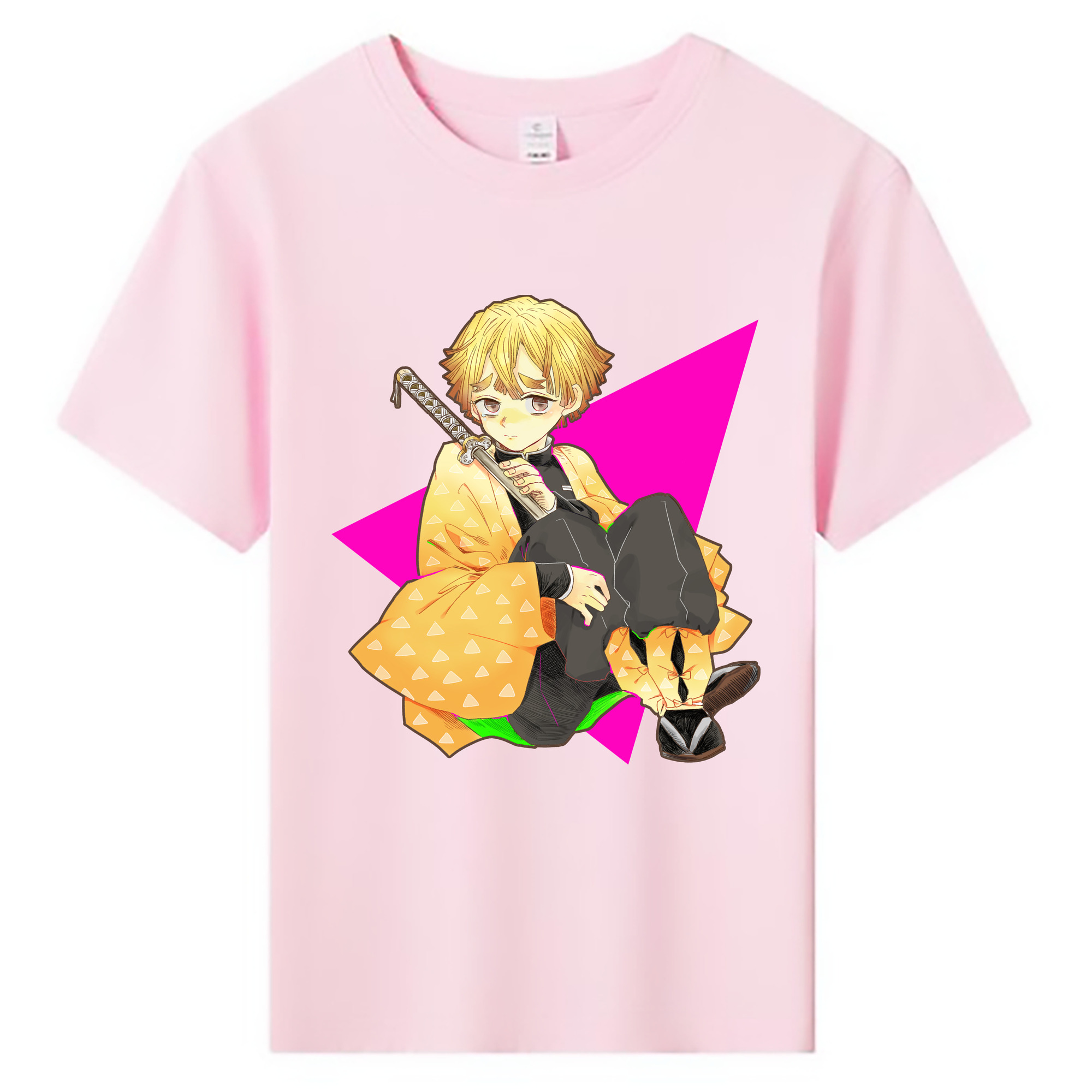 （画像用） 鬼滅の刃（きめつのやいば）我妻 善逸／あがつま ぜんいつ Agatsuma Zenitsu 綿100％キッズTシャツ（フロントプリント）