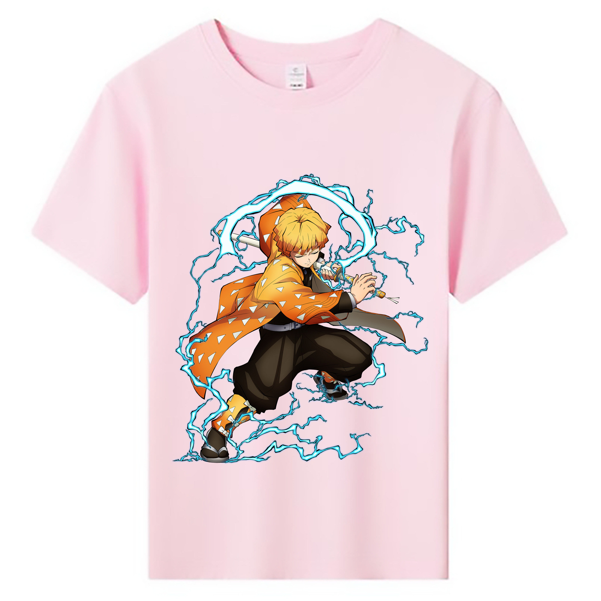 （画像用） 鬼滅の刃（きめつのやいば）我妻 善逸／あがつま ぜんいつ Agatsuma Zenitsu 綿100％キッズTシャツ（フロントプリント）