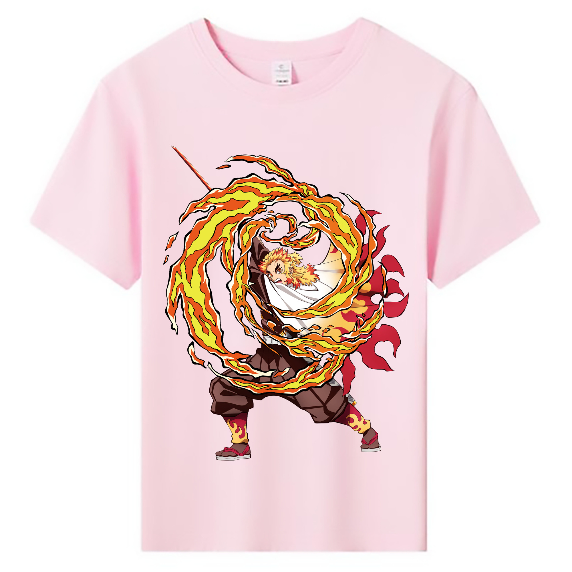 （画像用） 鬼滅の刃（きめつのやいば）炎柱-煉󠄁獄 杏寿郎／れんごく きょうじゅろう Rengoku Kyoujurou 綿100％キッズTシャツ（フロントプリント）
