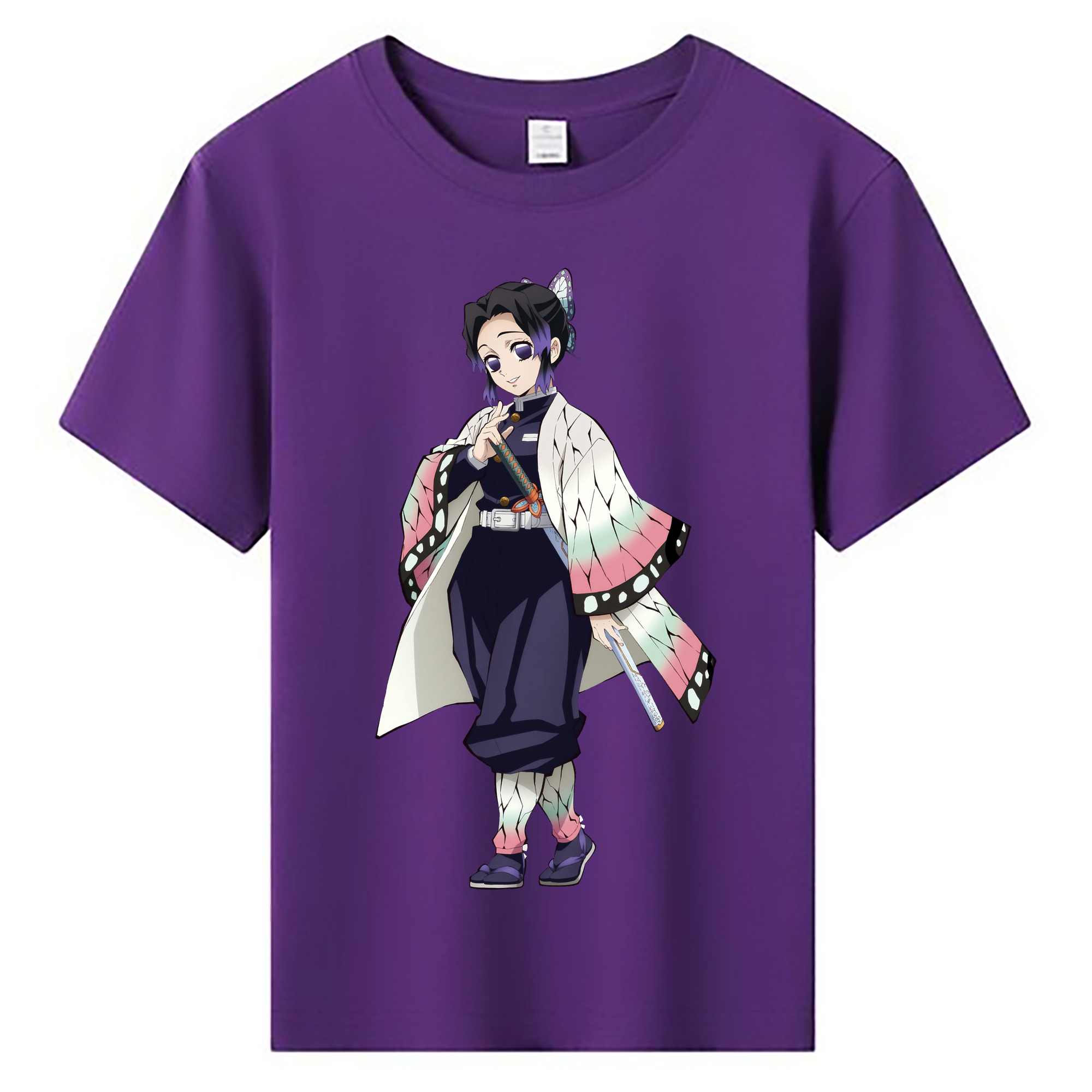 （画像用） 鬼滅の刃（きめつのやいば）蟲柱-胡蝶 しのぶ／こちょう しのぶ Kochou Shinobu 綿100％キッズTシャツ（フロントプリント）