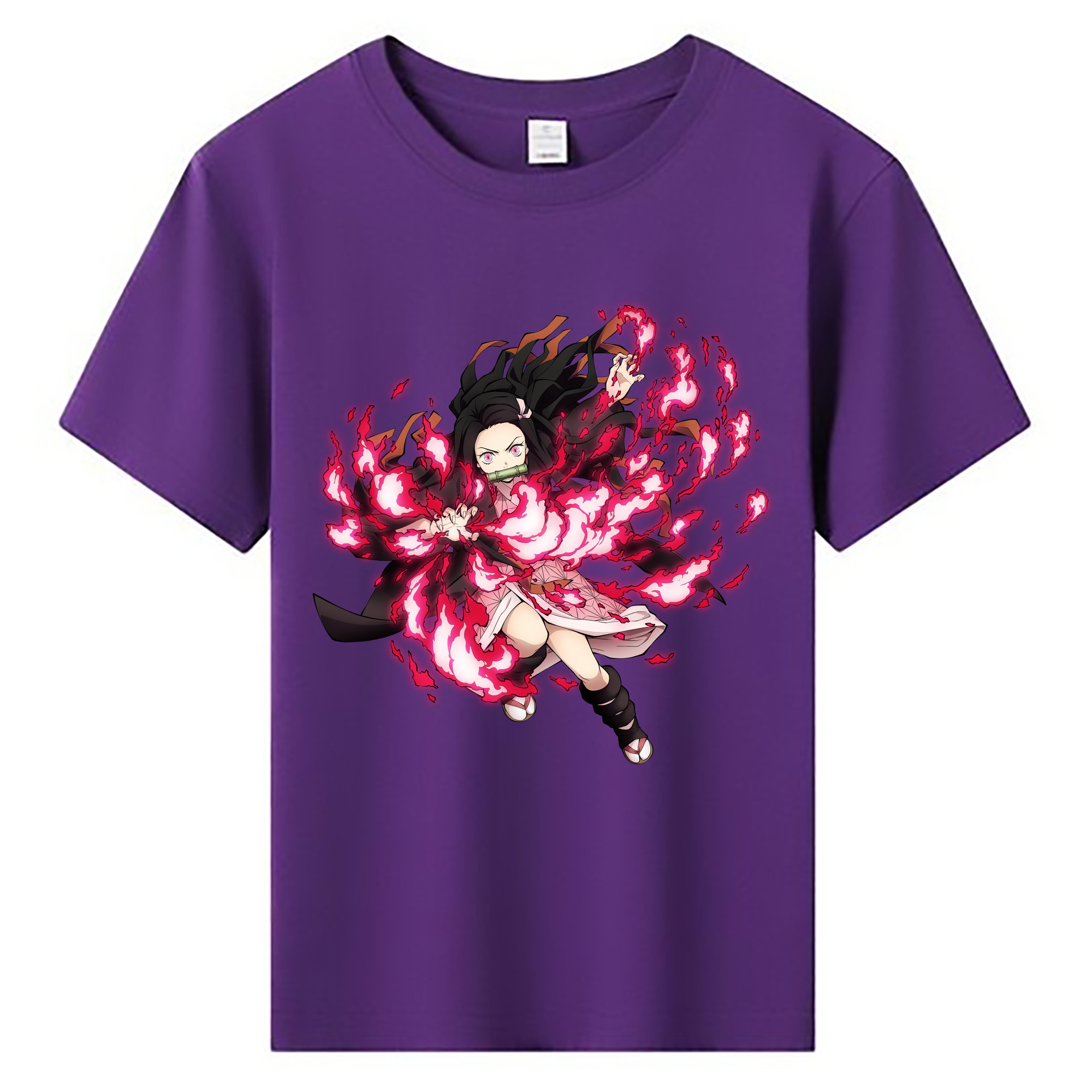 （画像用） 鬼滅の刃（きめつのやいば）竈門 禰󠄀豆子／かまど ねずこ Kamado Nezuko 綿100％キッズTシャツ（フロントプリント）