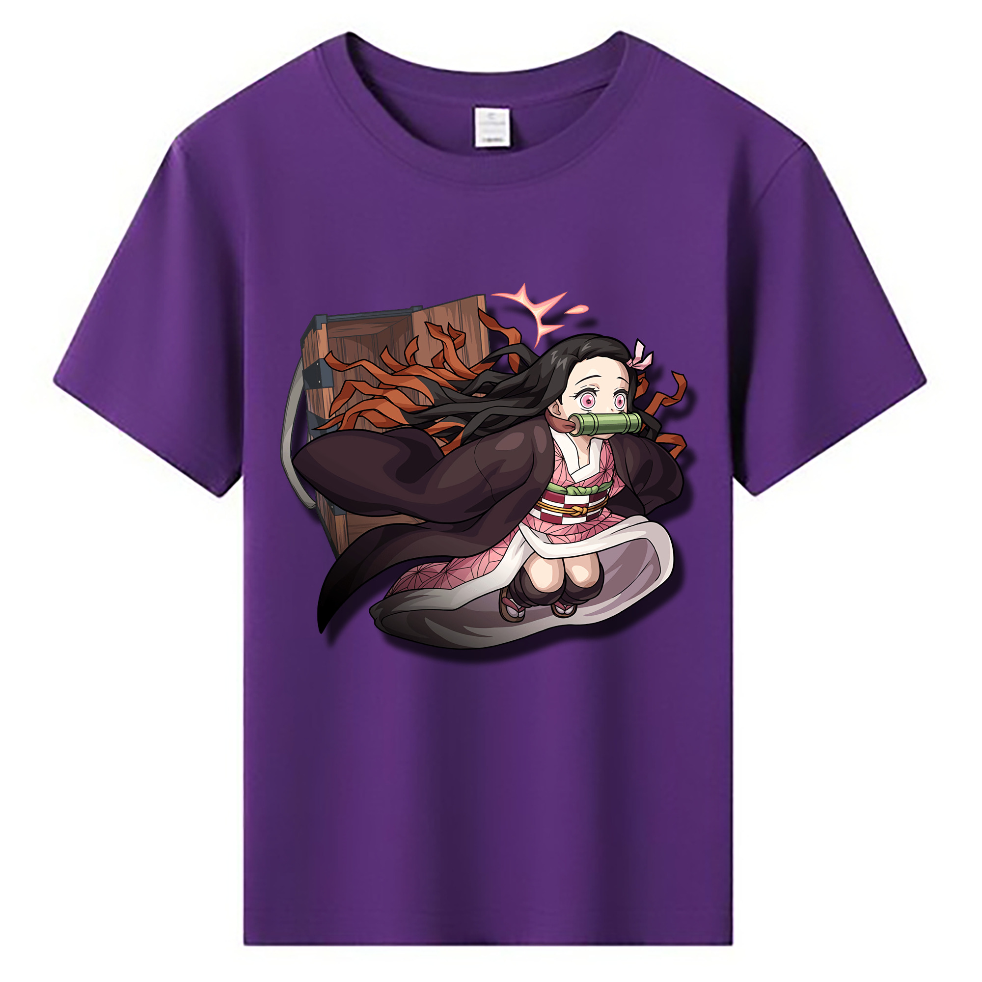 （画像用） 鬼滅の刃（きめつのやいば）竈門 禰󠄀豆子／かまど ねずこ Kamado Nezuko 綿100％キッズTシャツ（フロントプリント）