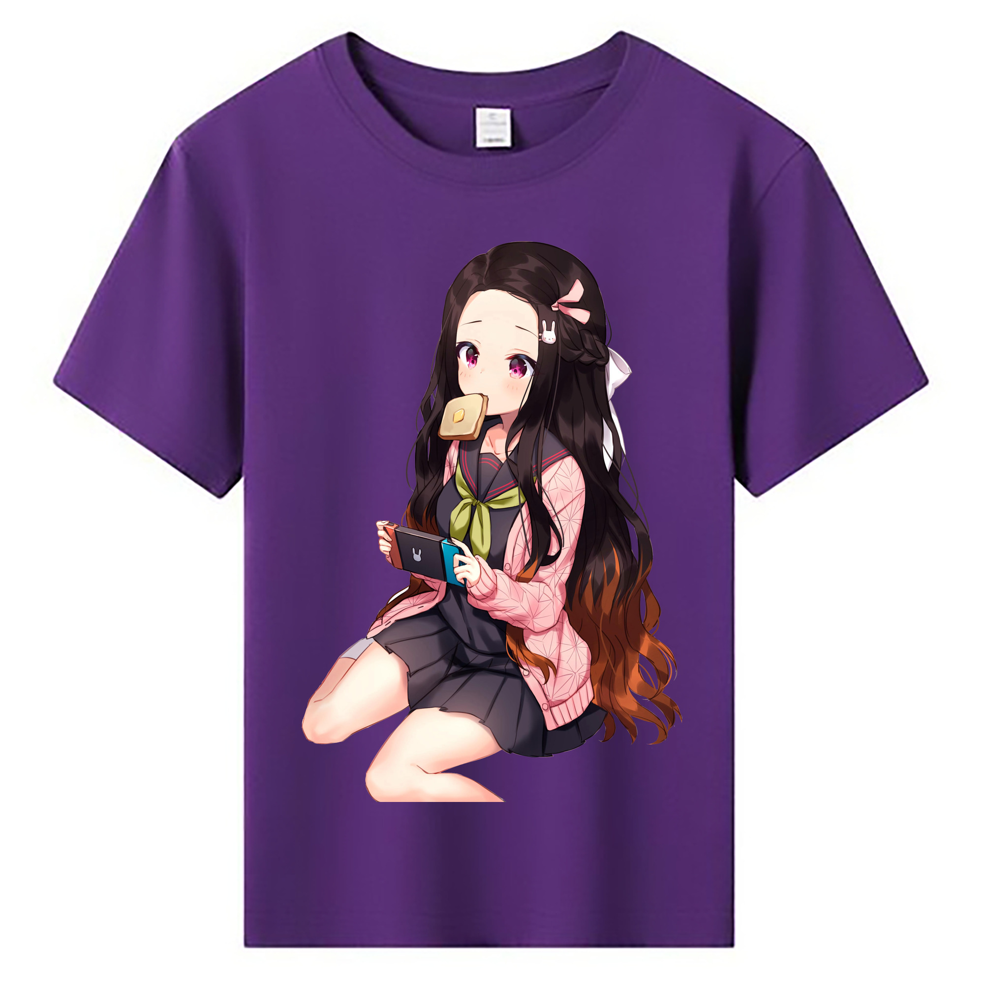 （画像用） 鬼滅の刃（きめつのやいば）竈門 禰󠄀豆子／かまど ねずこ Kamado Nezuko 綿100％キッズTシャツ（フロントプリント）
