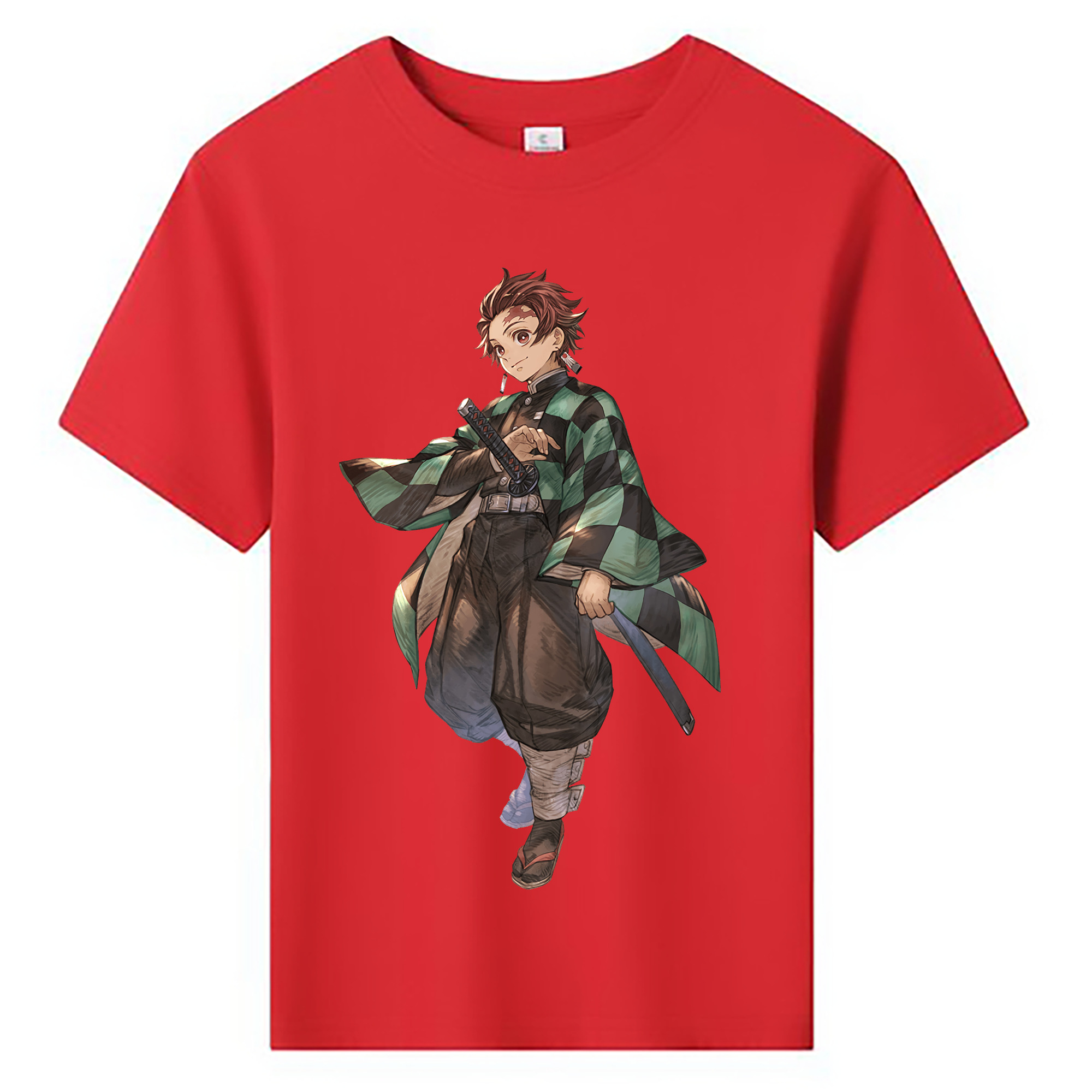 （画像用） 鬼滅の刃 竈門 炭治郎／かまど たんじろう Kamado Tanjirou 綿100％キッズTシャツ（フロントプリント）