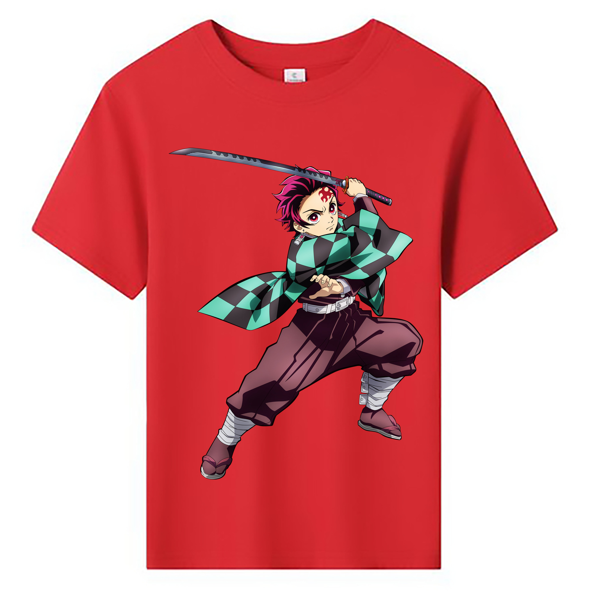 （画像用） 鬼滅の刃 竈門 炭治郎／かまど たんじろう Kamado Tanjirou 綿100％キッズTシャツ（フロントプリント）