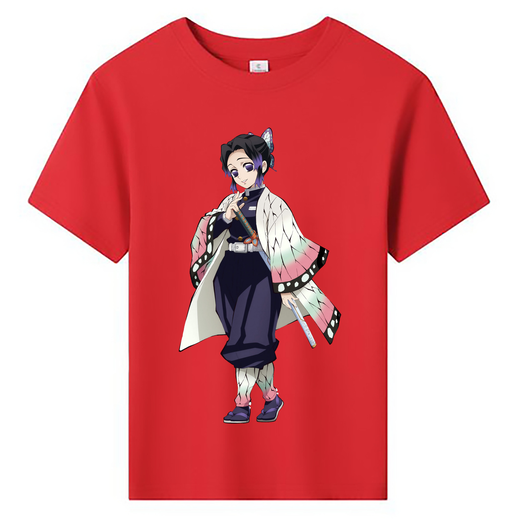 （画像用） 鬼滅の刃（きめつのやいば）蟲柱-胡蝶 しのぶ／こちょう しのぶ Kochou Shinobu 綿100％キッズTシャツ（フロントプリント）