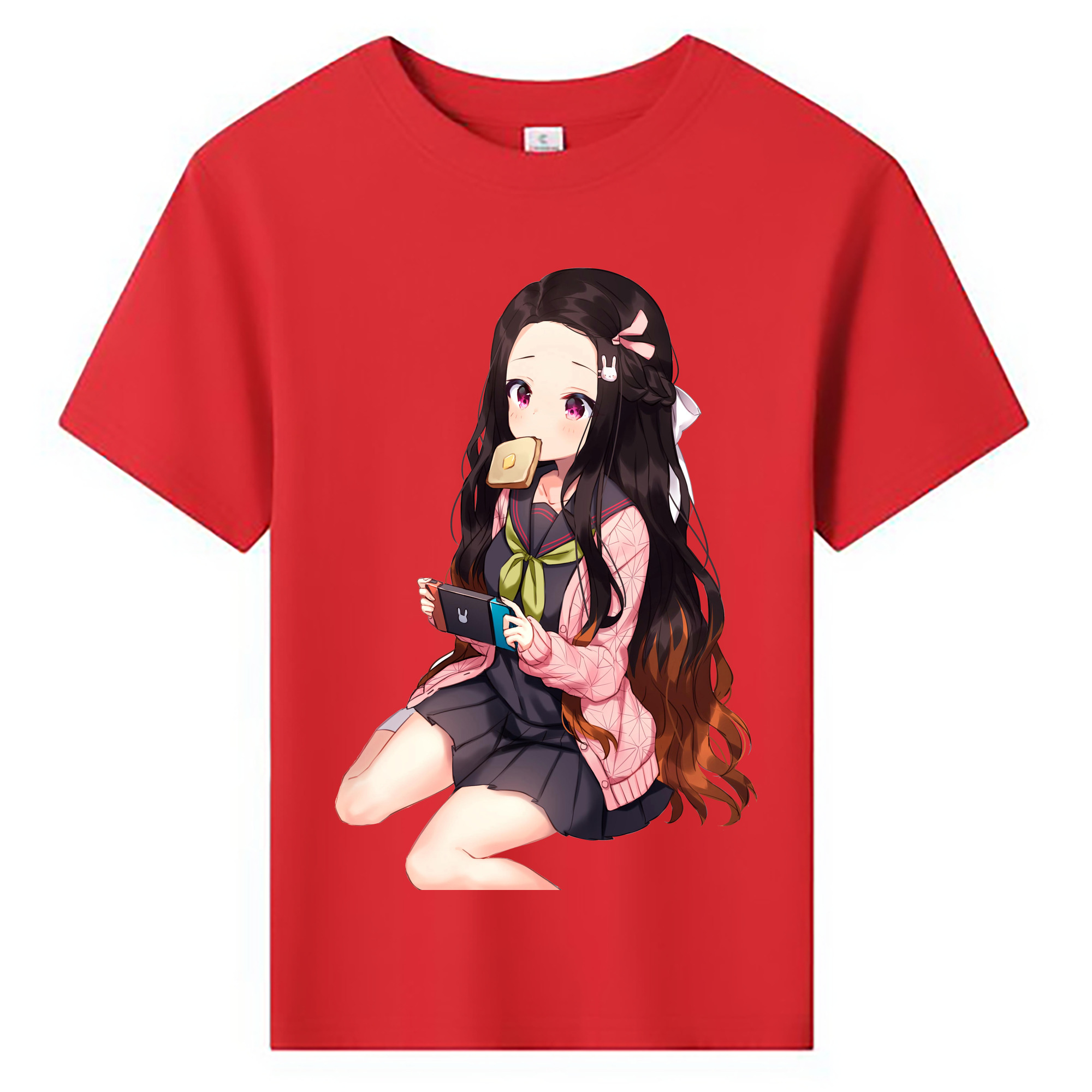 （画像用） 鬼滅の刃（きめつのやいば）竈門 禰󠄀豆子／かまど ねずこ Kamado Nezuko 綿100％キッズTシャツ（フロントプリント）