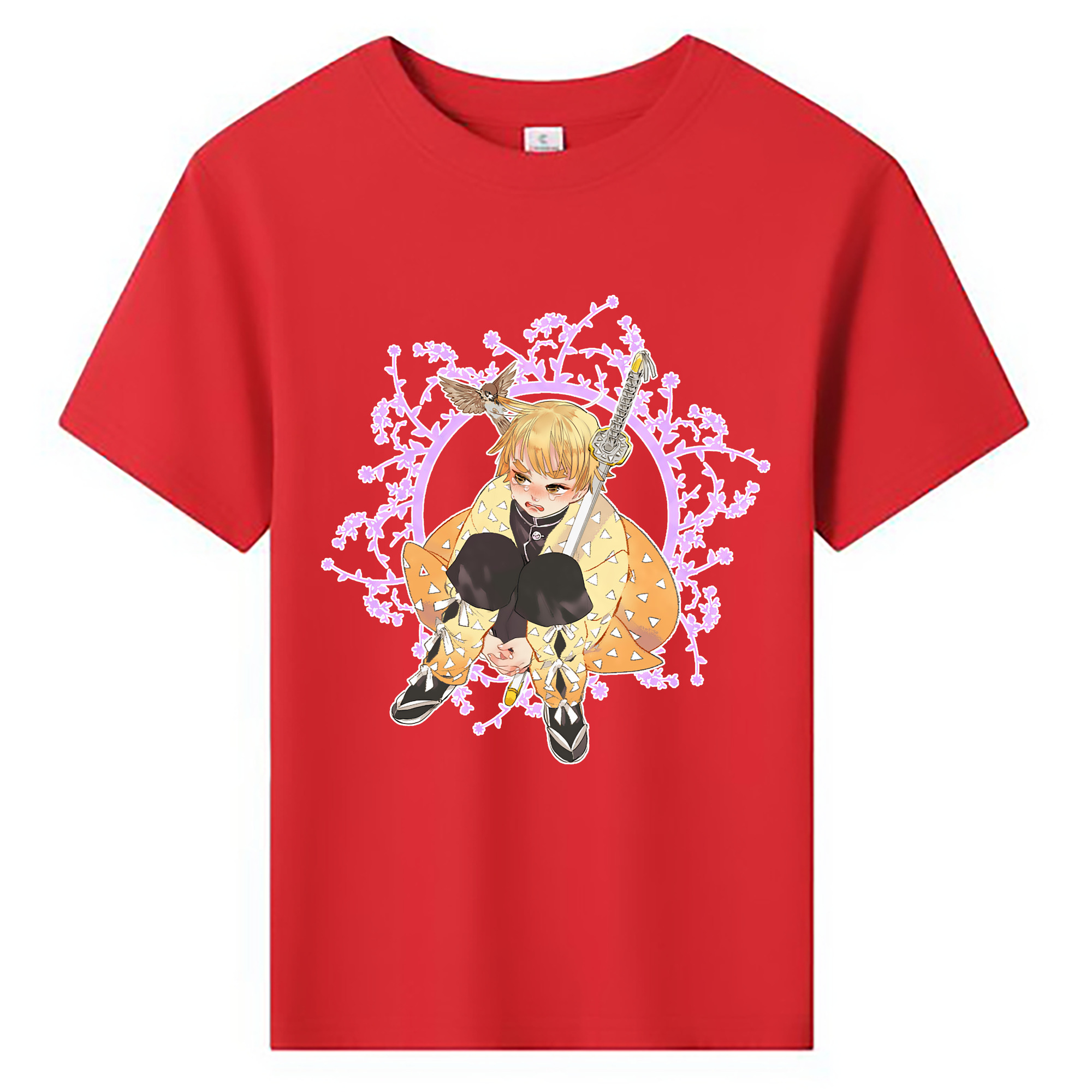 （画像用） 鬼滅の刃（きめつのやいば）我妻 善逸／あがつま ぜんいつ Agatsuma Zenitsu 綿100％キッズTシャツ（フロントプリント）