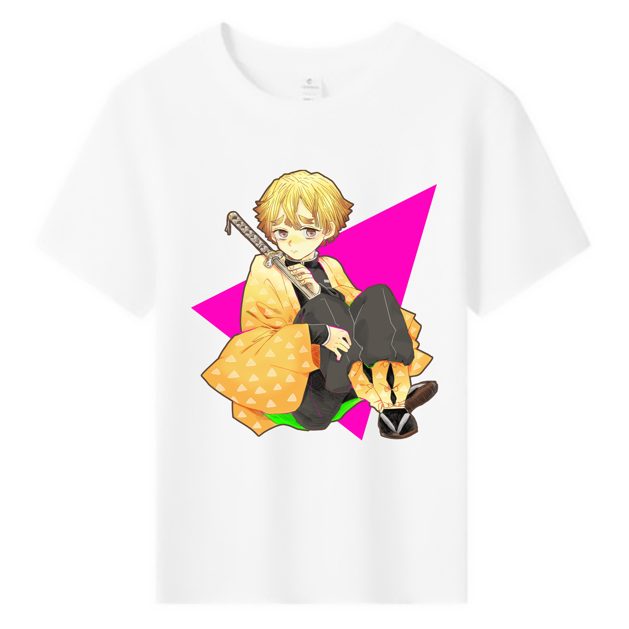 （画像用） 鬼滅の刃（きめつのやいば）我妻 善逸／あがつま ぜんいつ Agatsuma Zenitsu 綿100％キッズTシャツ（フロントプリント）