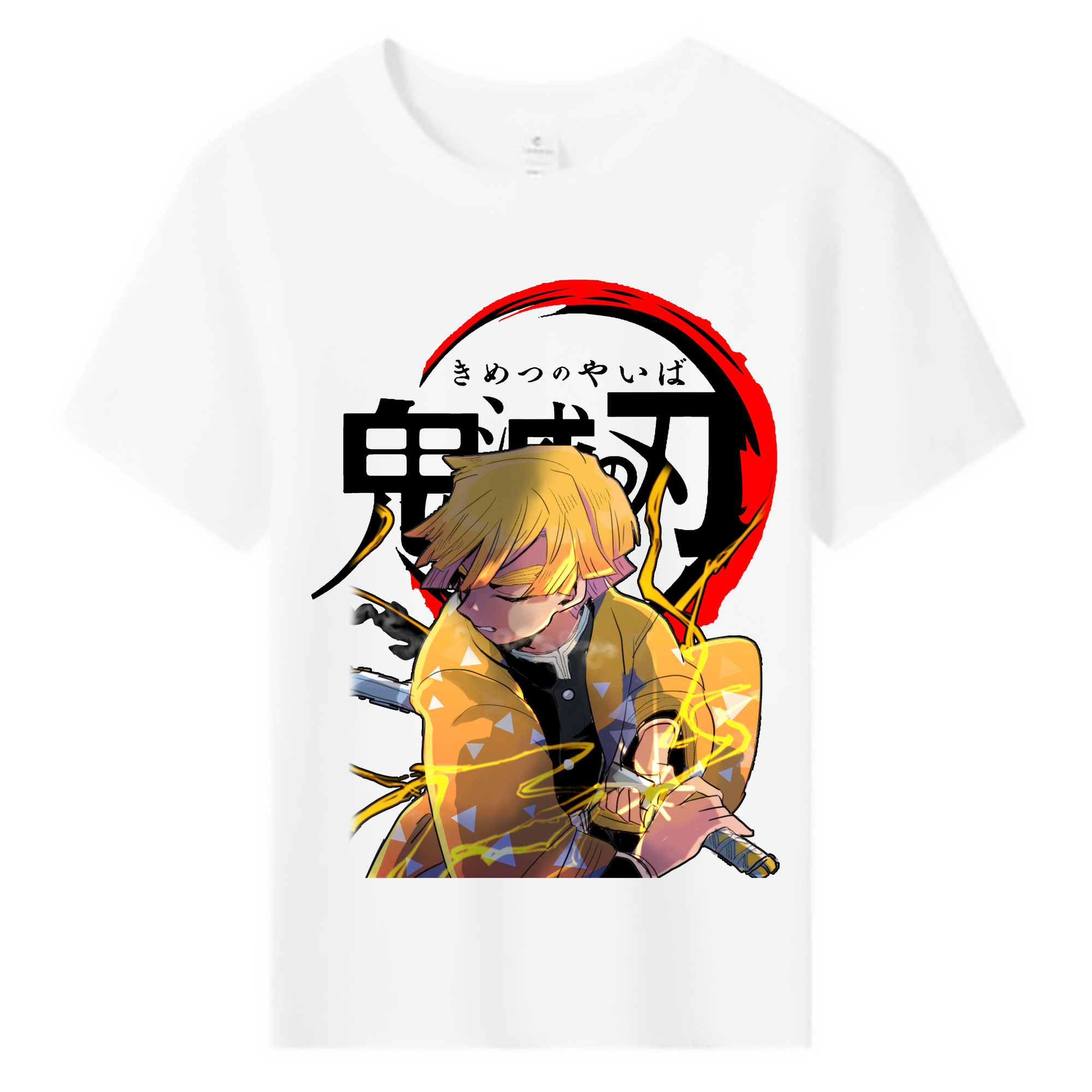 （画像用） 鬼滅の刃（きめつのやいば）我妻 善逸／あがつま ぜんいつ Agatsuma Zenitsu 綿100％キッズTシャツ（フロントプリント）