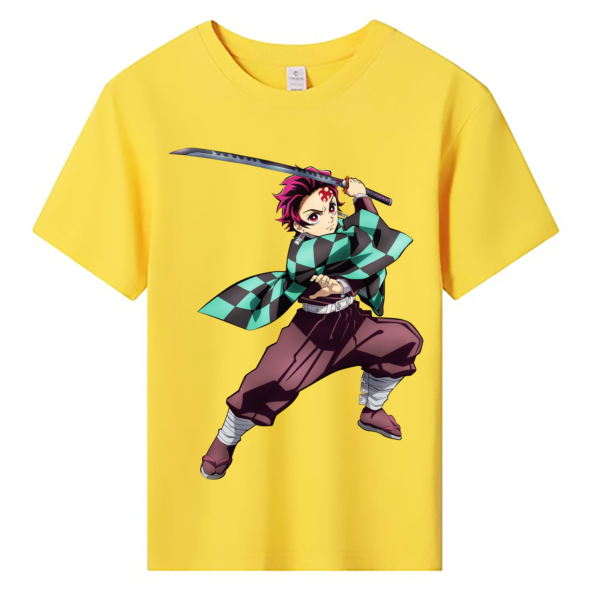 （画像用） 鬼滅の刃 竈門 炭治郎／かまど たんじろう Kamado Tanjirou 綿100％キッズTシャツ（フロントプリント）