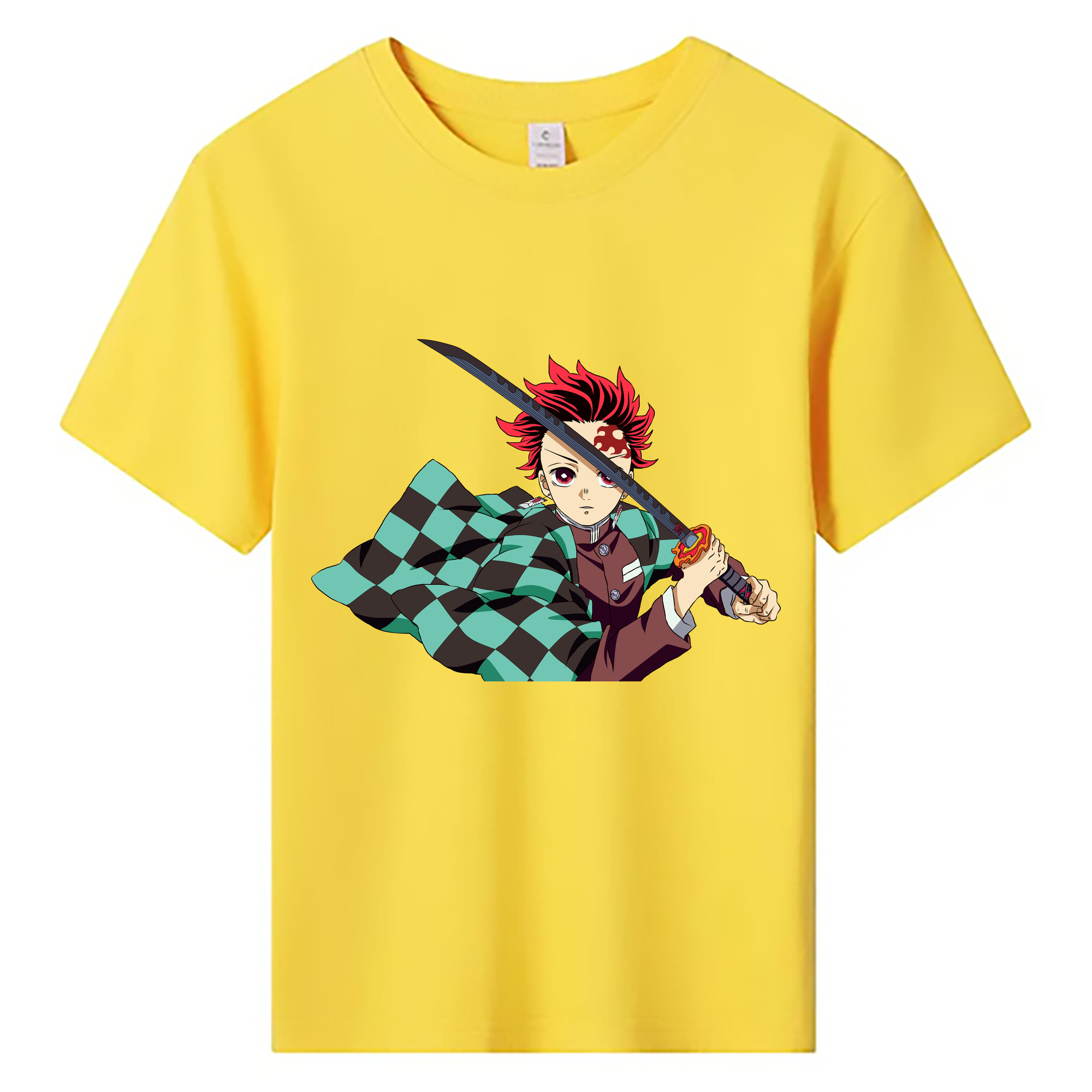 （画像用） 鬼滅の刃 竈門 炭治郎／かまど たんじろう Kamado Tanjirou 綿100％キッズTシャツ（フロントプリント）