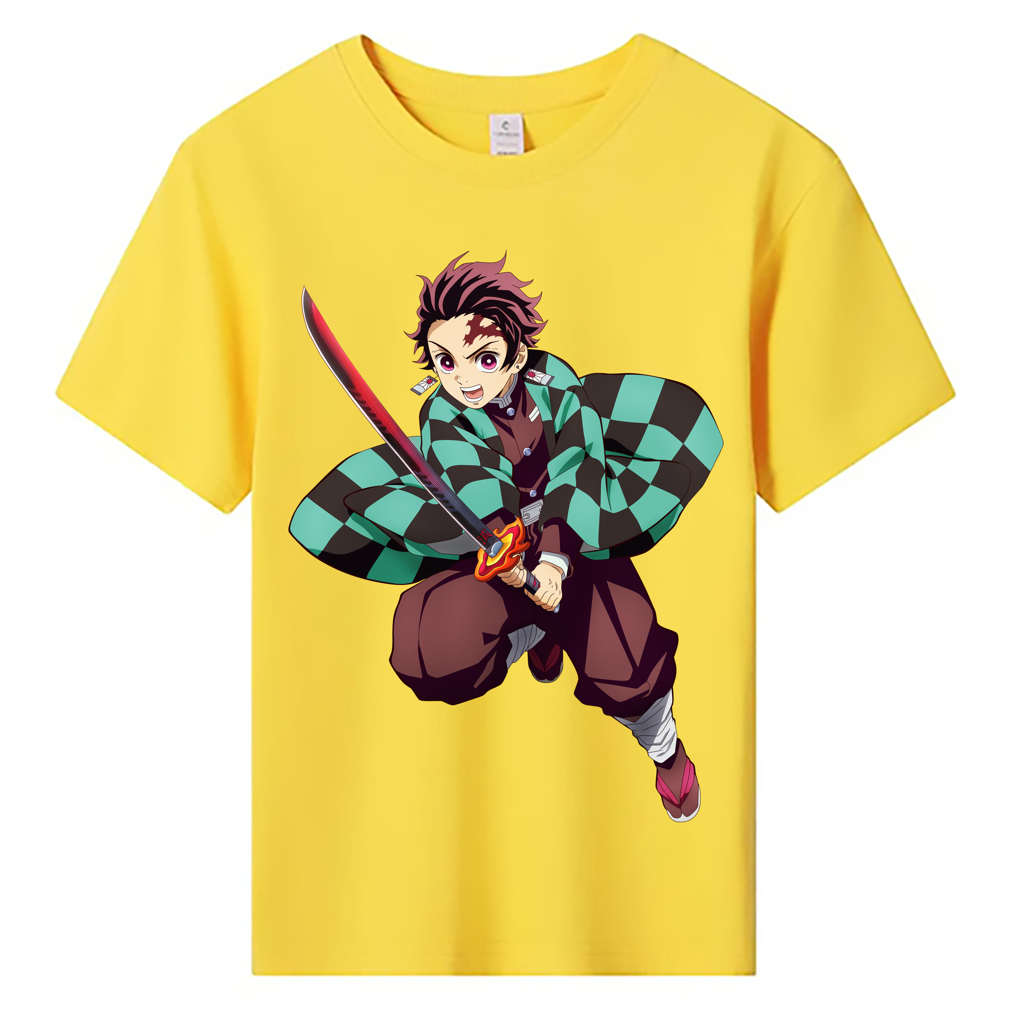 （画像用） 鬼滅の刃 竈門 炭治郎／かまど たんじろう Kamado Tanjirou 綿100％キッズTシャツ（フロントプリント）