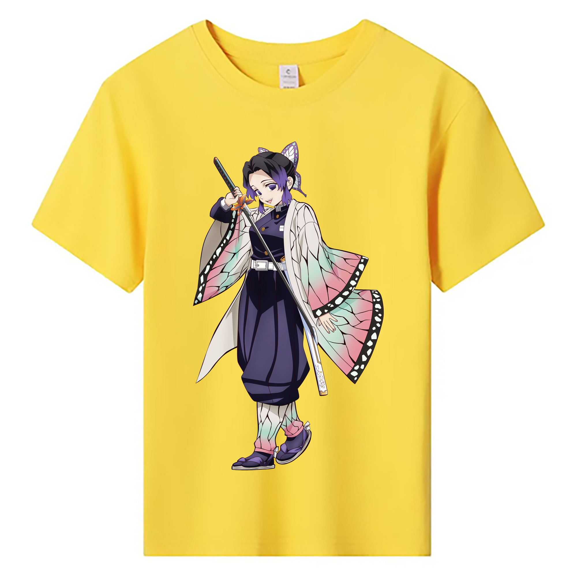 （画像用） 鬼滅の刃（きめつのやいば）蟲柱-胡蝶 しのぶ／こちょう しのぶ Kochou Shinobu 綿100％キッズTシャツ（フロントプリント）