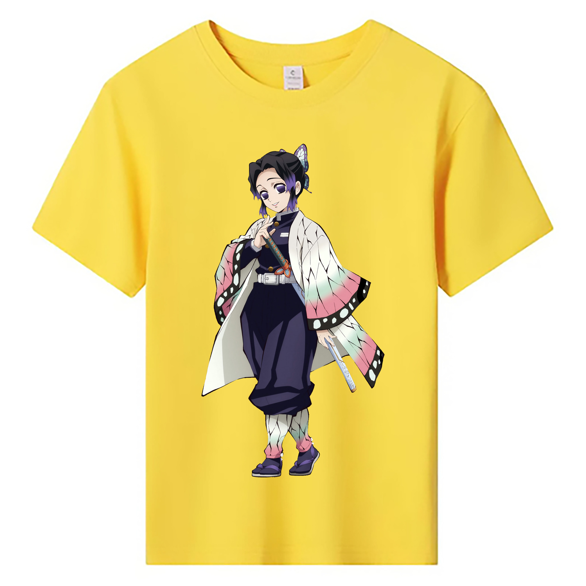 （画像用） 鬼滅の刃（きめつのやいば）蟲柱-胡蝶 しのぶ／こちょう しのぶ Kochou Shinobu 綿100％キッズTシャツ（フロントプリント）