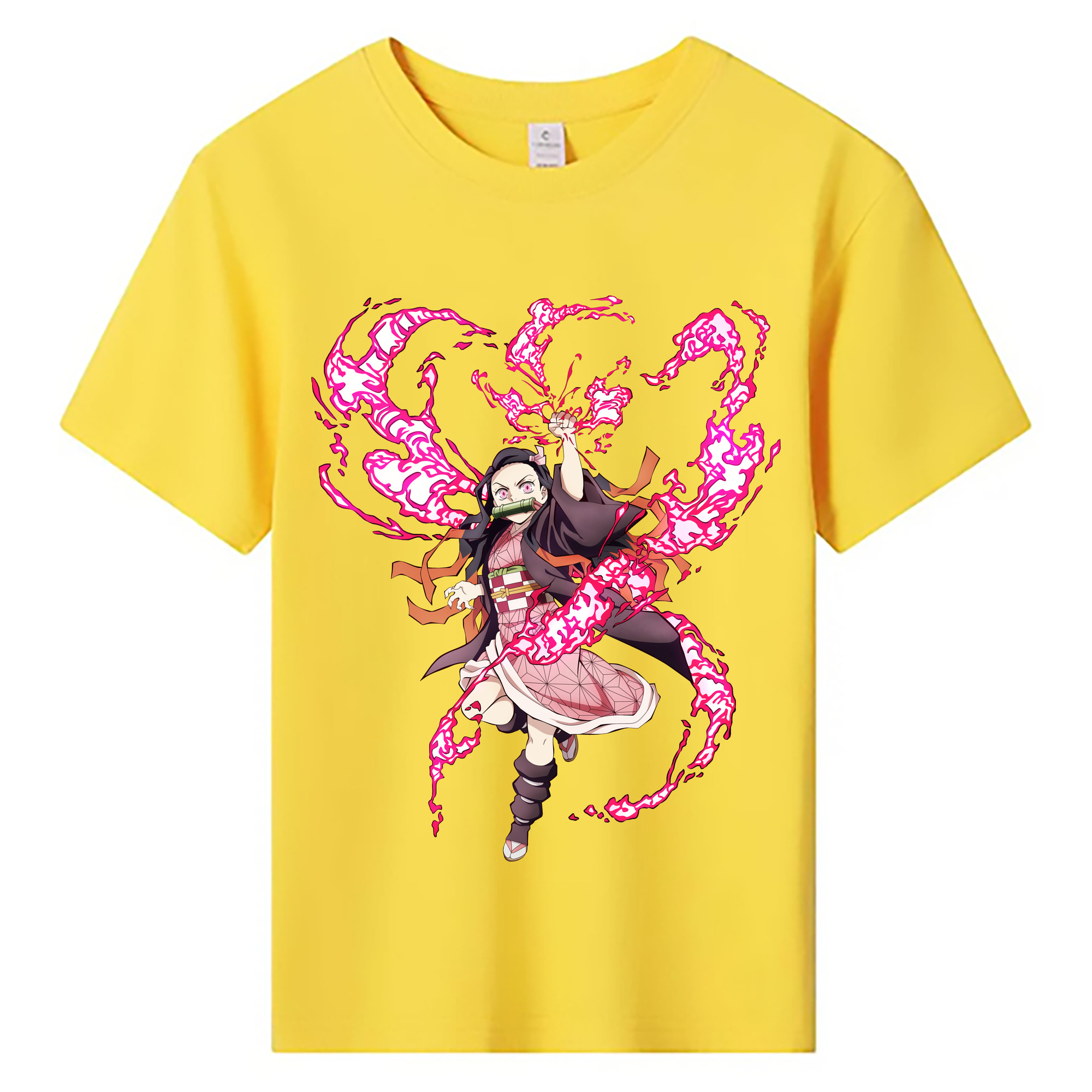 （画像用） 鬼滅の刃（きめつのやいば）竈門 禰󠄀豆子／かまど ねずこ Kamado Nezuko 綿100％キッズTシャツ（フロントプリント）