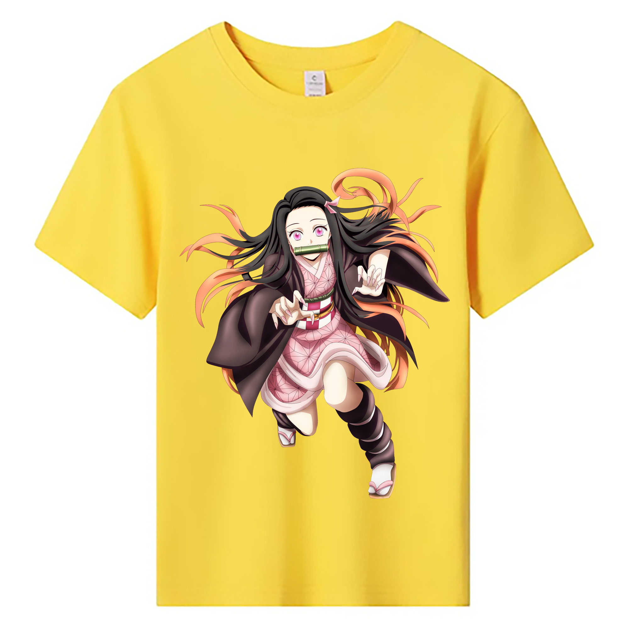 （画像用） 鬼滅の刃（きめつのやいば）竈門 禰󠄀豆子／かまど ねずこ Kamado Nezuko 綿100％キッズTシャツ（フロントプリント）