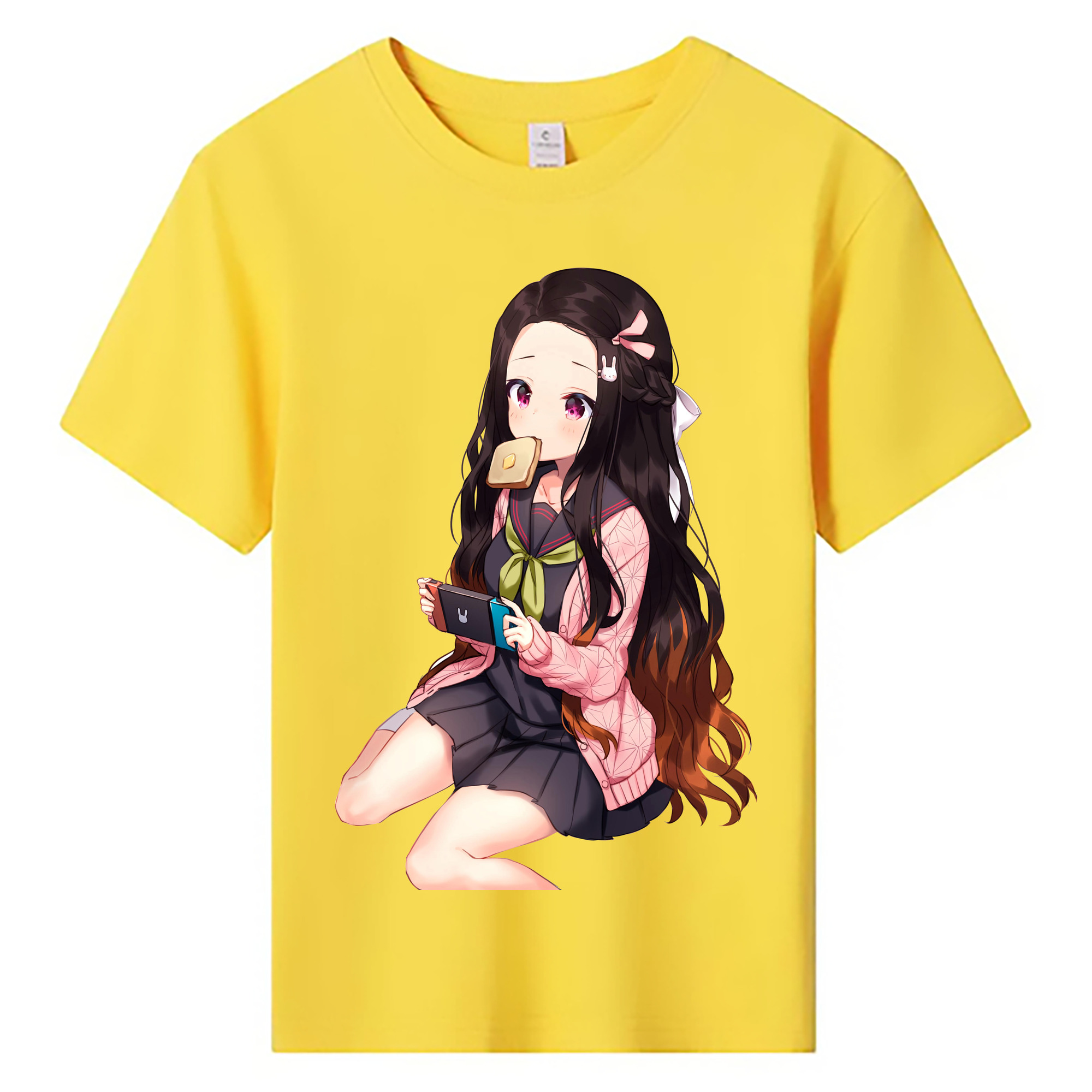 （画像用） 鬼滅の刃（きめつのやいば）竈門 禰󠄀豆子／かまど ねずこ Kamado Nezuko 綿100％キッズTシャツ（フロントプリント）