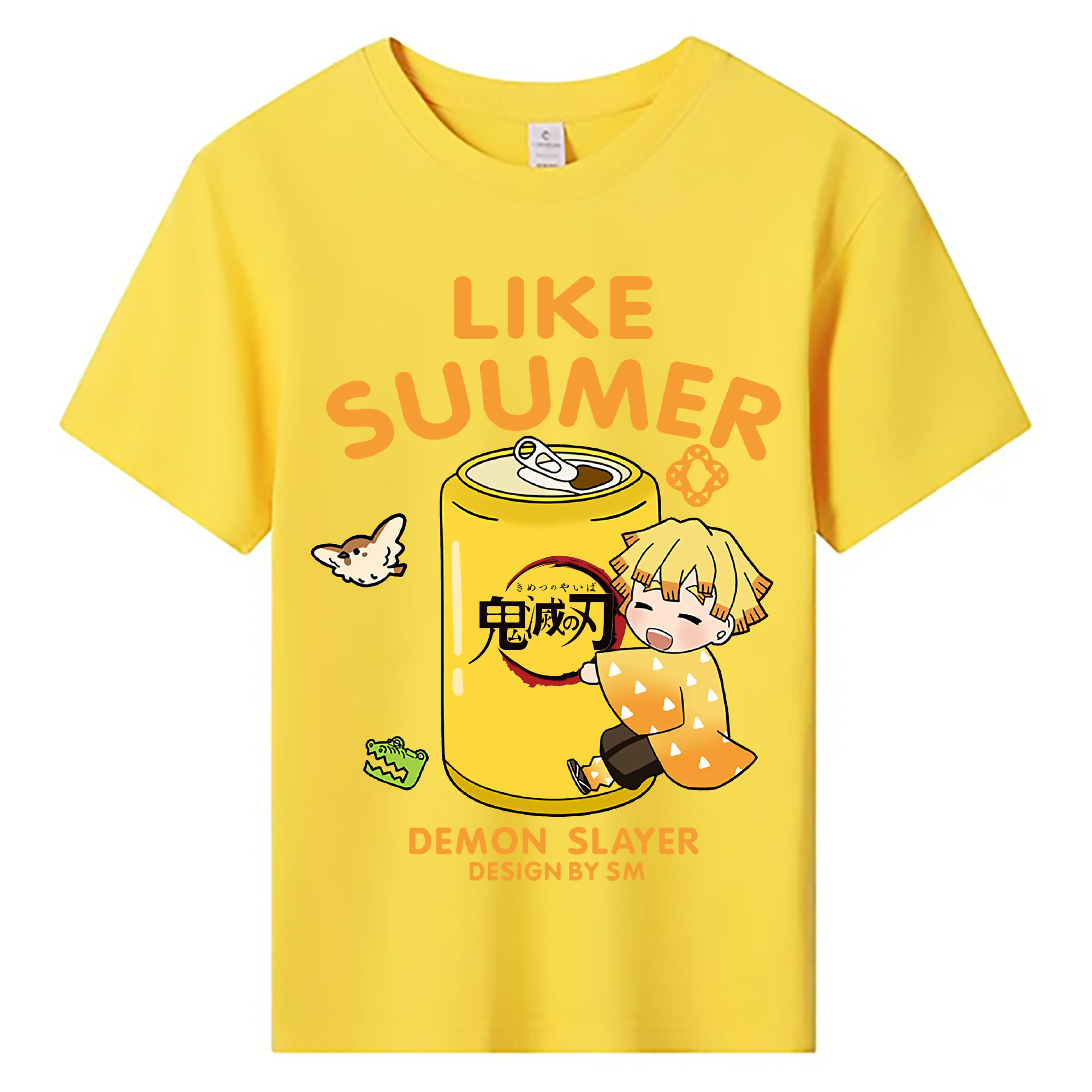 （画像用） 鬼滅の刃（きめつのやいば）我妻 善逸／あがつま ぜんいつ Agatsuma Zenitsu 綿100％キッズTシャツ（フロントプリント）