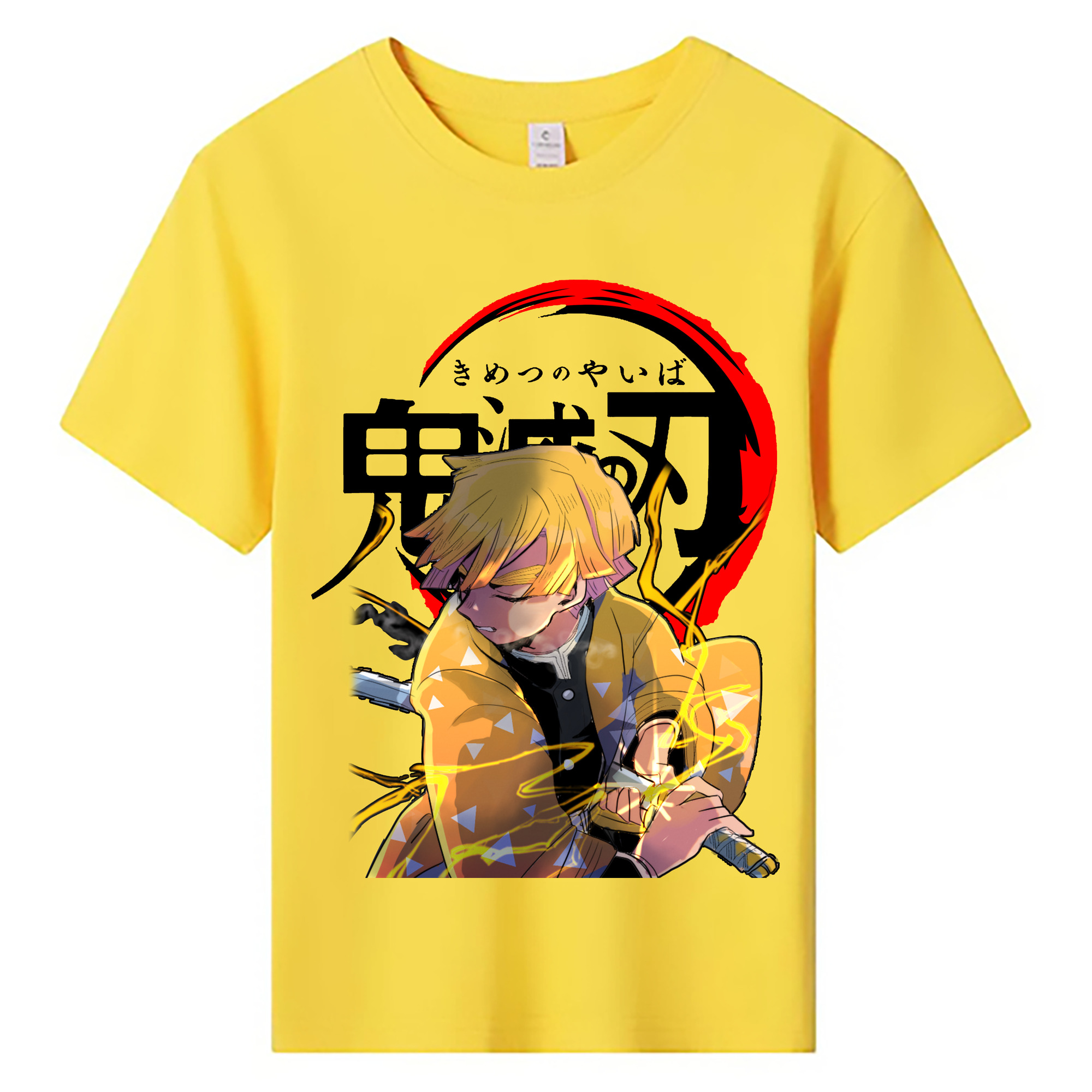（画像用） 鬼滅の刃（きめつのやいば）我妻 善逸／あがつま ぜんいつ Agatsuma Zenitsu 綿100％キッズTシャツ（フロントプリント）