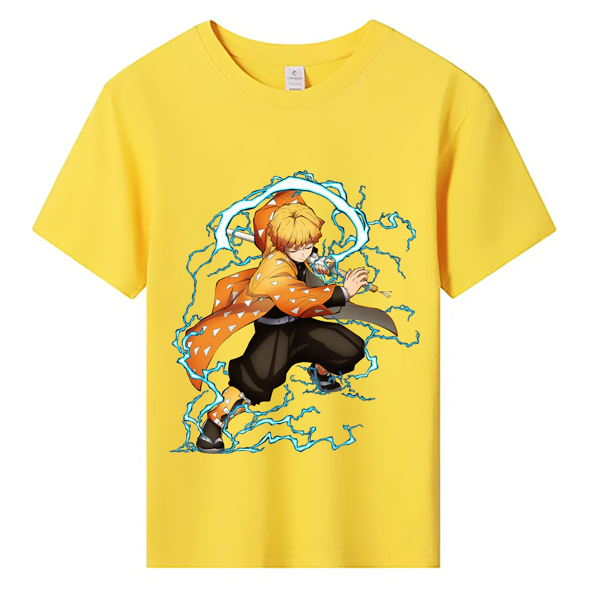 （画像用） 鬼滅の刃（きめつのやいば）我妻 善逸／あがつま ぜんいつ Agatsuma Zenitsu 綿100％キッズTシャツ（フロントプリント）