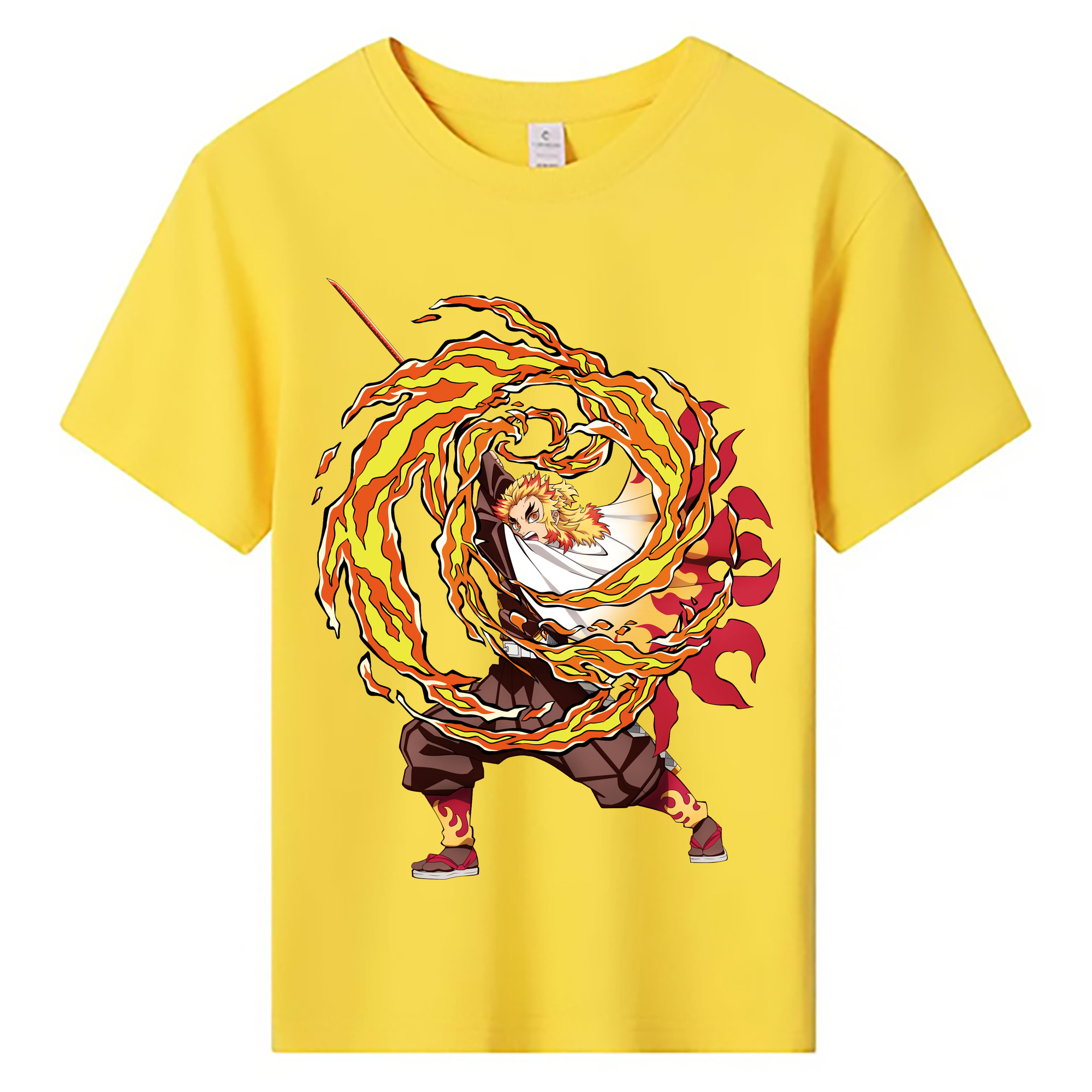 （画像用） 鬼滅の刃（きめつのやいば）炎柱-煉󠄁獄 杏寿郎／れんごく きょうじゅろう Rengoku Kyoujurou 綿100％キッズTシャツ（フロントプリント）