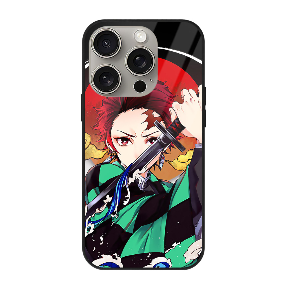 （画像用） 鬼滅の刃 竈門 炭治郎／かまど たんじろう Kamado Tanjirou 【iPhone15Pro対応】スマホケース 耐衝撃＆黄変防止 背面ガラス