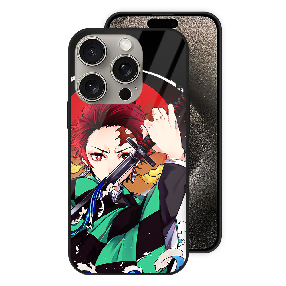 （画像用） 鬼滅の刃 竈門 炭治郎／かまど たんじろう Kamado Tanjirou 【iPhone15Pro対応】スマホケース 耐衝撃＆黄変防止 背面ガラス