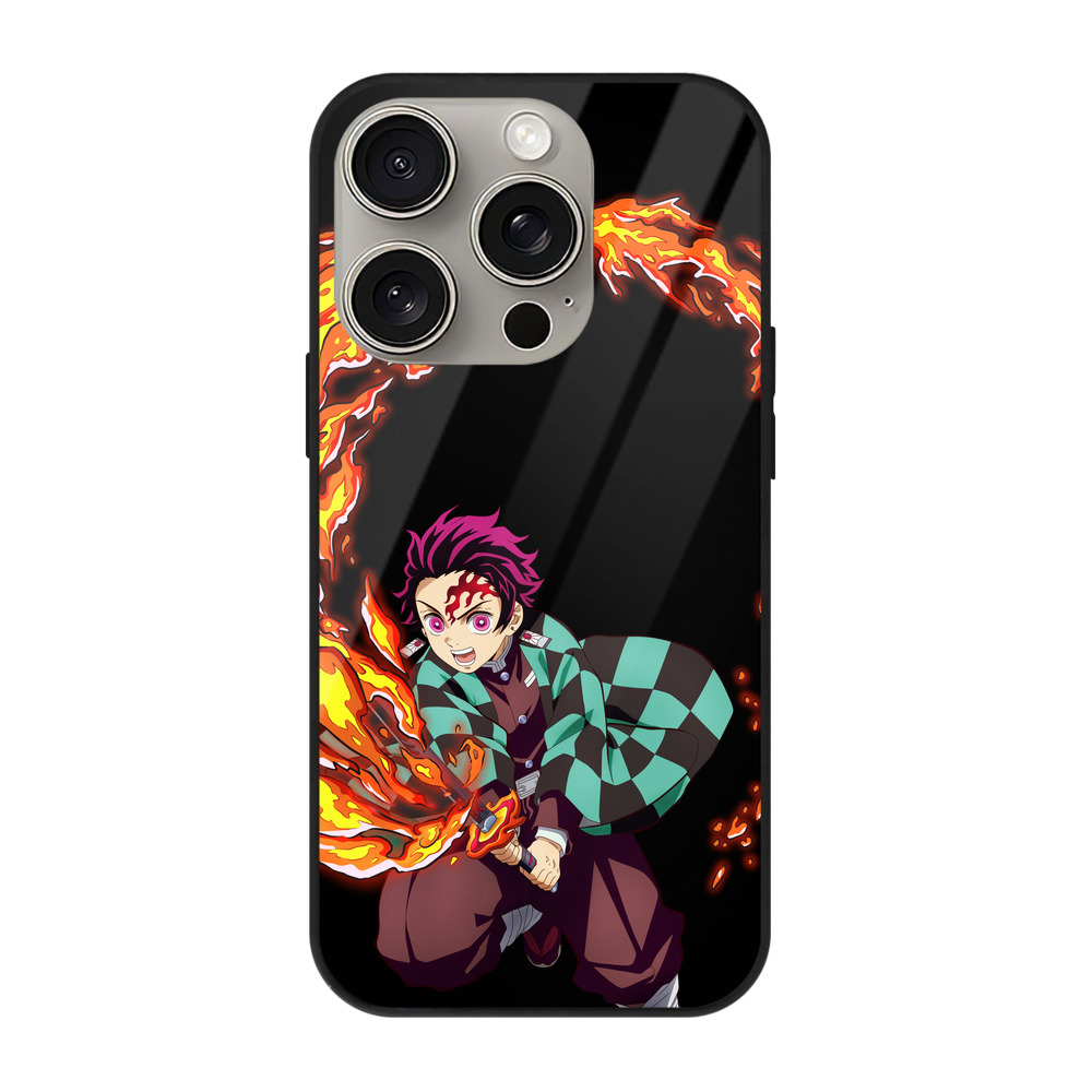 （画像用） 鬼滅の刃 竈門 炭治郎／かまど たんじろう Kamado Tanjirou 【iPhone15Pro対応】スマホケース 耐衝撃＆黄変防止 背面ガラス