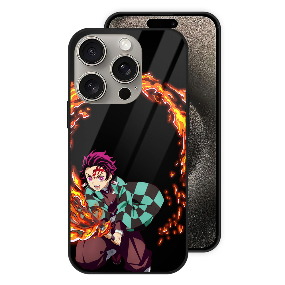（画像用） 鬼滅の刃 竈門 炭治郎／かまど たんじろう Kamado Tanjirou 【iPhone15Pro対応】スマホケース 耐衝撃＆黄変防止 背面ガラス