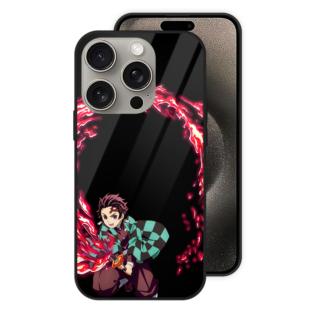 （画像用） 鬼滅の刃 竈門 炭治郎／かまど たんじろう Kamado Tanjirou 【iPhone15Pro対応】スマホケース 耐衝撃＆黄変防止 背面ガラス