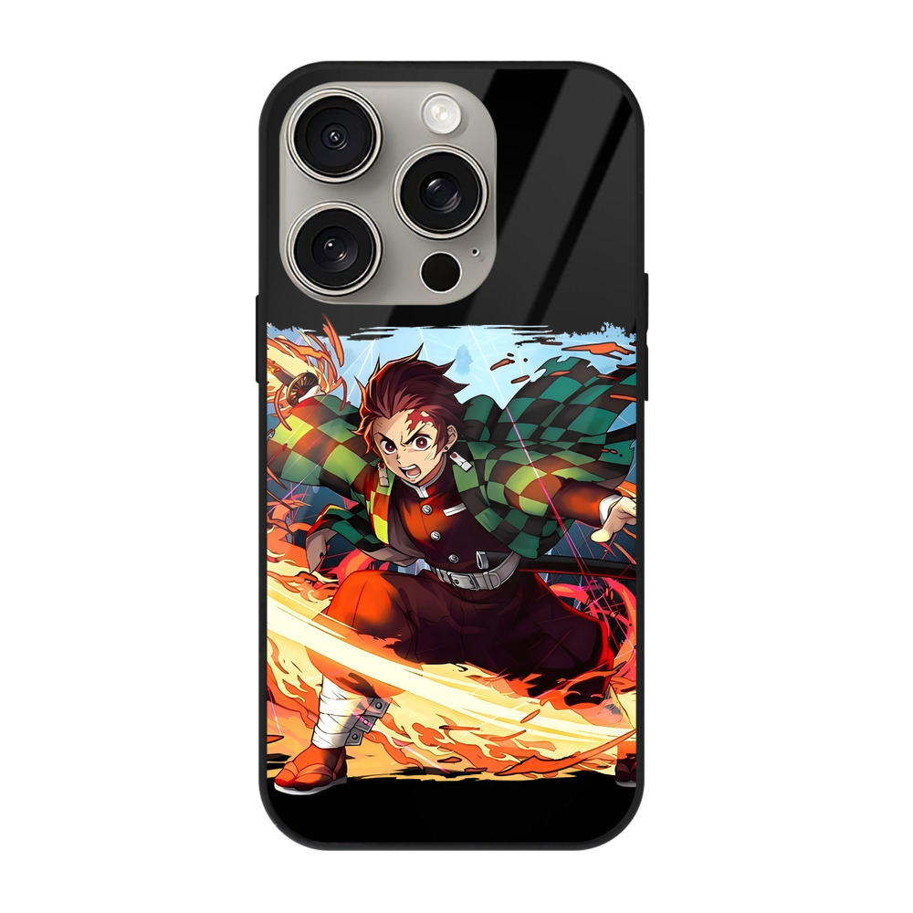 （画像用） 鬼滅の刃 竈門 炭治郎／かまど たんじろう Kamado Tanjirou 【iPhone15Pro対応】スマホケース 耐衝撃＆黄変防止 背面ガラス