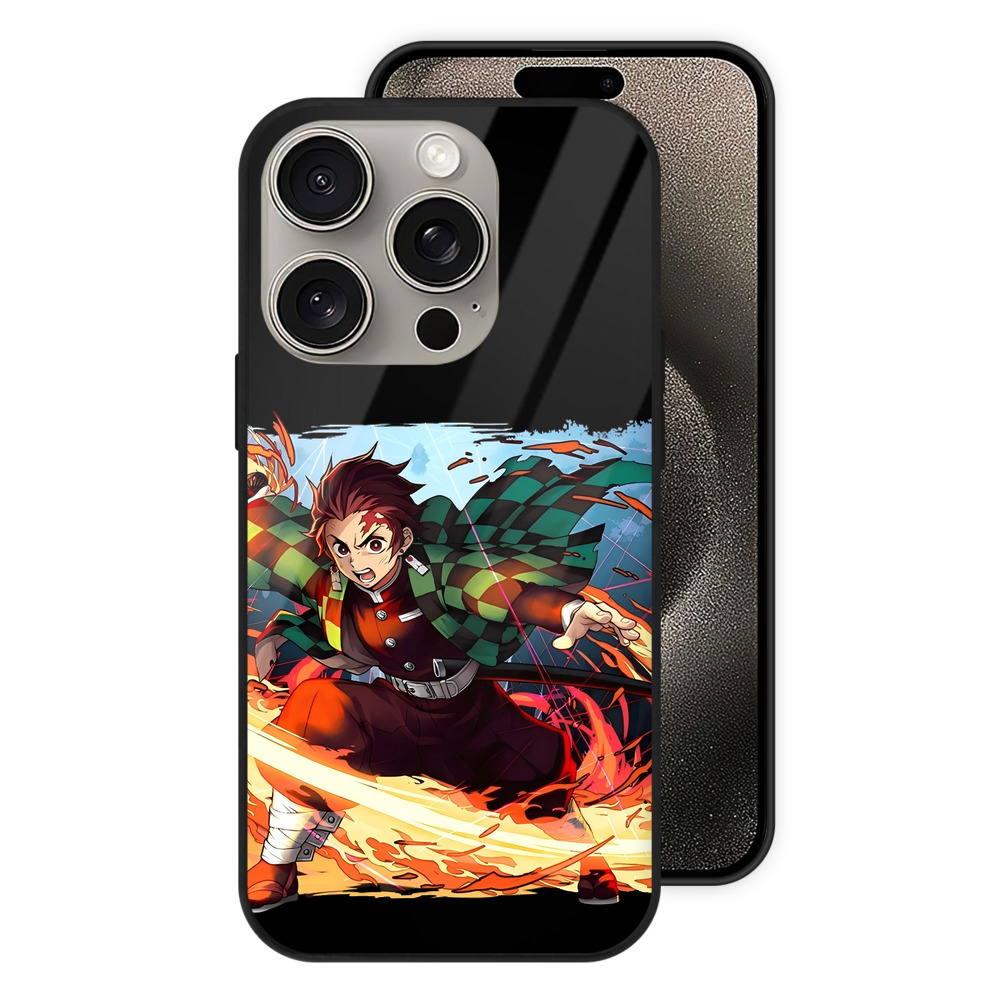（画像用） 鬼滅の刃 竈門 炭治郎／かまど たんじろう Kamado Tanjirou 【iPhone15Pro対応】スマホケース 耐衝撃＆黄変防止 背面ガラス