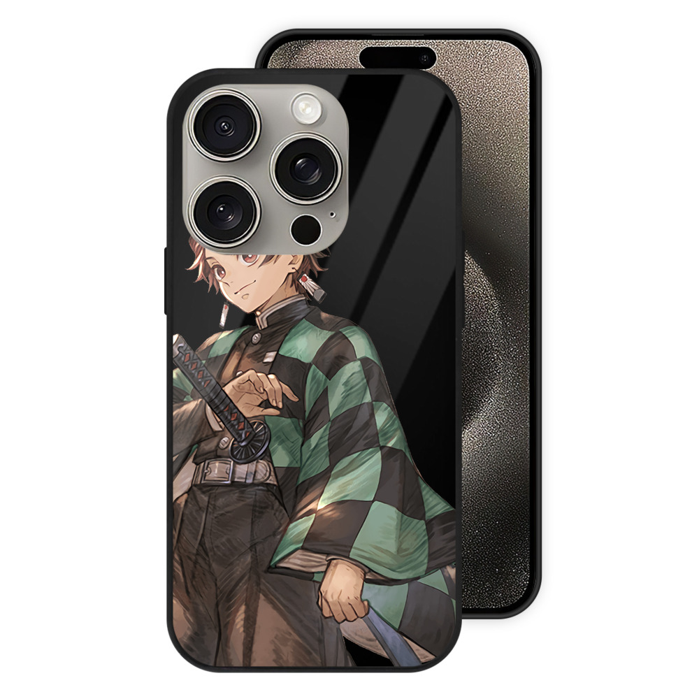 （画像用） 鬼滅の刃 竈門 炭治郎／かまど たんじろう Kamado Tanjirou 【iPhone15Pro対応】スマホケース 耐衝撃＆黄変防止 背面ガラス
