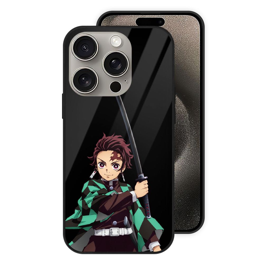 （画像用） 鬼滅の刃 竈門 炭治郎／かまど たんじろう Kamado Tanjirou 【iPhone15Pro対応】スマホケース 耐衝撃＆黄変防止 背面ガラス