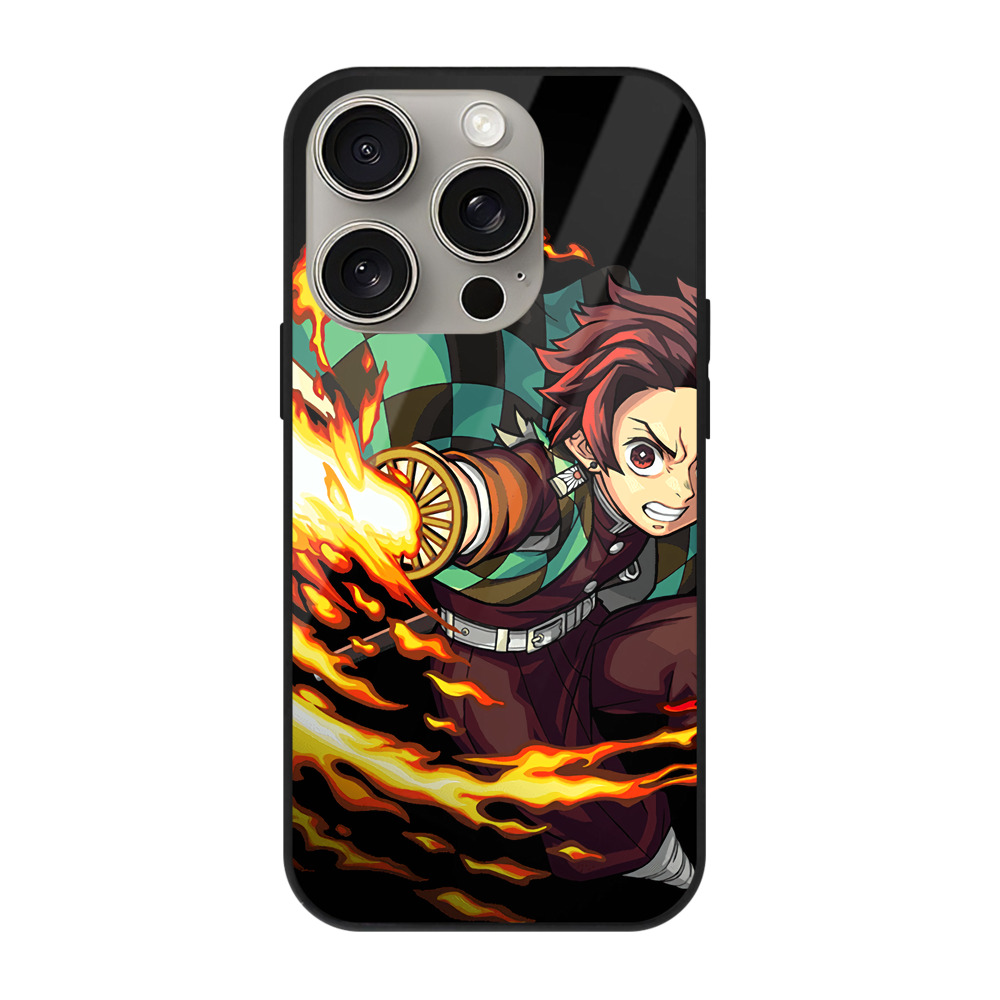（画像用） 鬼滅の刃 竈門 炭治郎／かまど たんじろう Kamado Tanjirou 【iPhone15Pro対応】スマホケース 耐衝撃＆黄変防止 背面ガラス