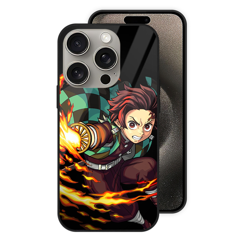 （画像用） 鬼滅の刃 竈門 炭治郎／かまど たんじろう Kamado Tanjirou 【iPhone15Pro対応】スマホケース 耐衝撃＆黄変防止 背面ガラス