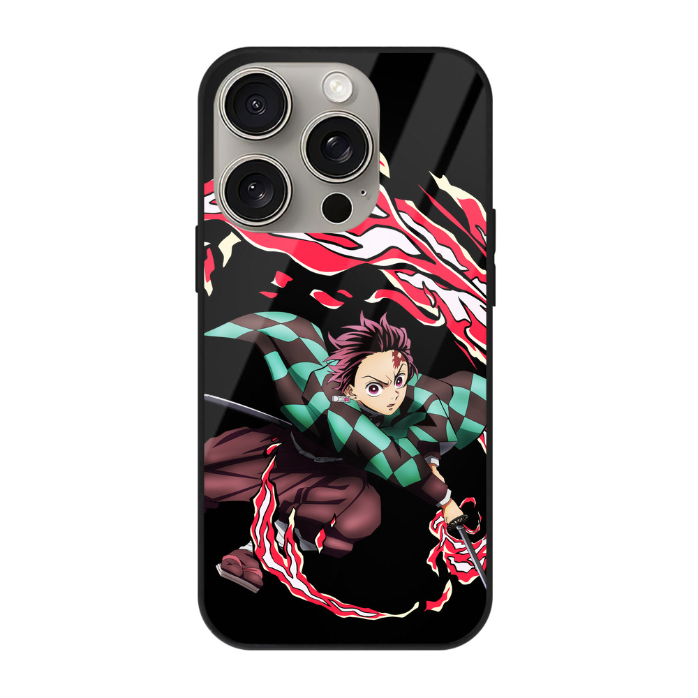 （画像用） 鬼滅の刃 竈門 炭治郎／かまど たんじろう Kamado Tanjirou 【iPhone15Pro対応】スマホケース 耐衝撃＆黄変防止 背面ガラス
