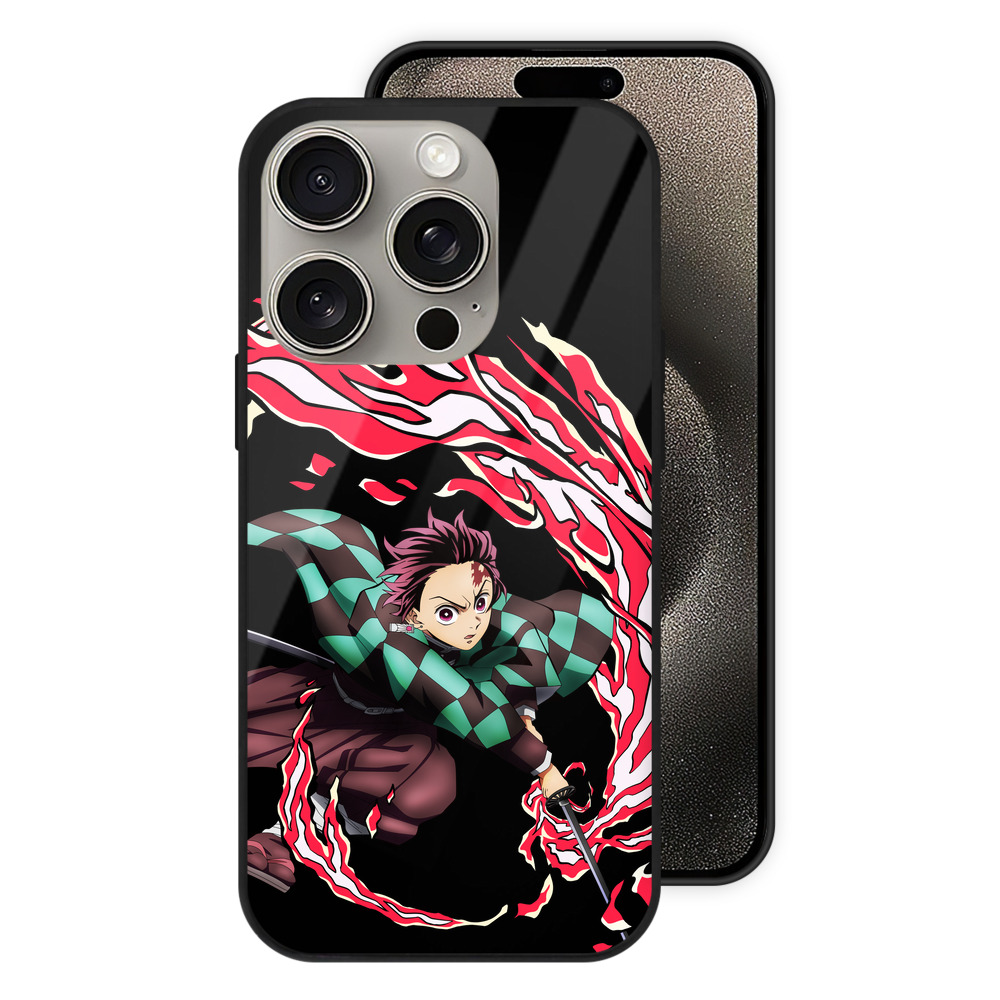 （画像用） 鬼滅の刃 竈門 炭治郎／かまど たんじろう Kamado Tanjirou 【iPhone15Pro対応】スマホケース 耐衝撃＆黄変防止 背面ガラス
