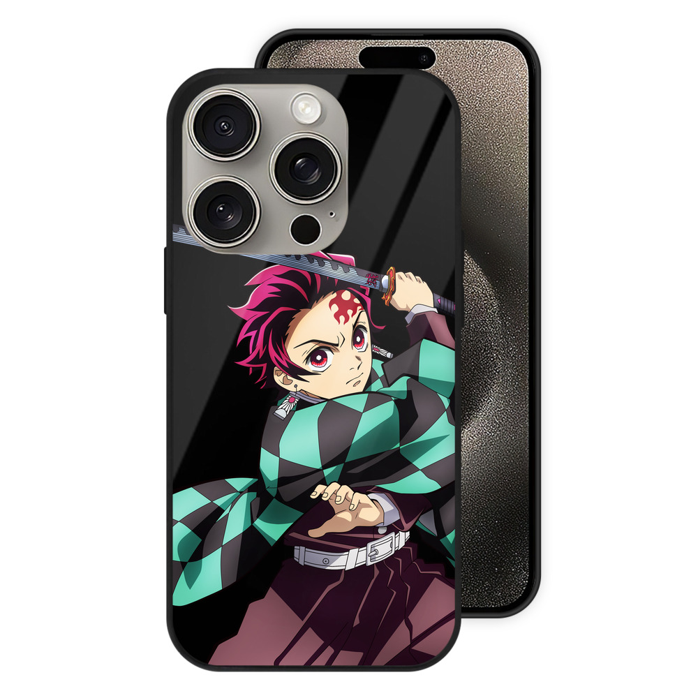 （画像用） 鬼滅の刃 竈門 炭治郎／かまど たんじろう Kamado Tanjirou 【iPhone15Pro対応】スマホケース 耐衝撃＆黄変防止 背面ガラス