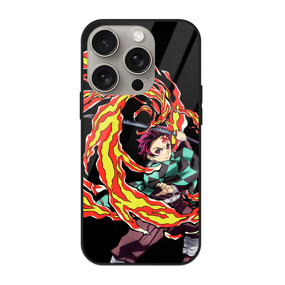 （画像用） 鬼滅の刃 竈門 炭治郎／かまど たんじろう Kamado Tanjirou 【iPhone15Pro対応】スマホケース 耐衝撃＆黄変防止 背面ガラス